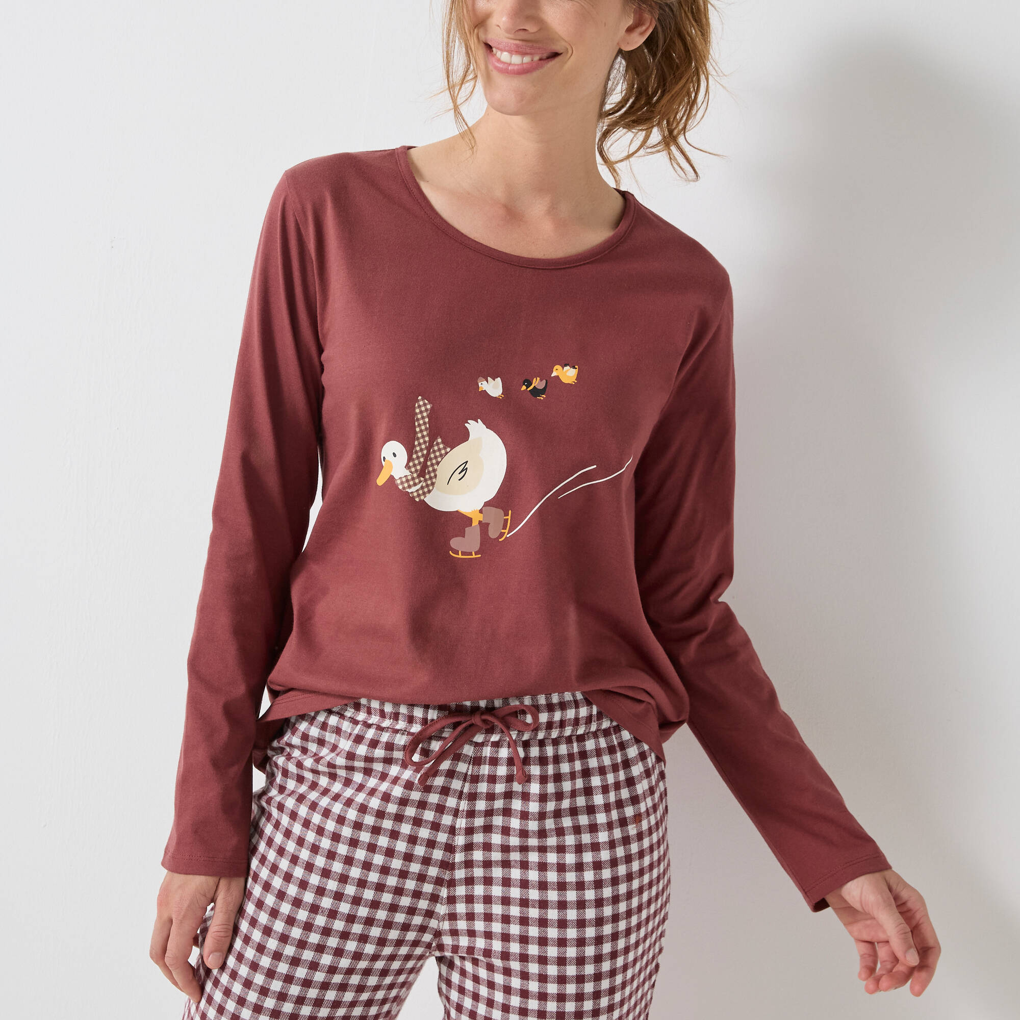Pyjama pantalon canards et vichy en coton-flanelle chouchou assorti - Blancheporte 40 €