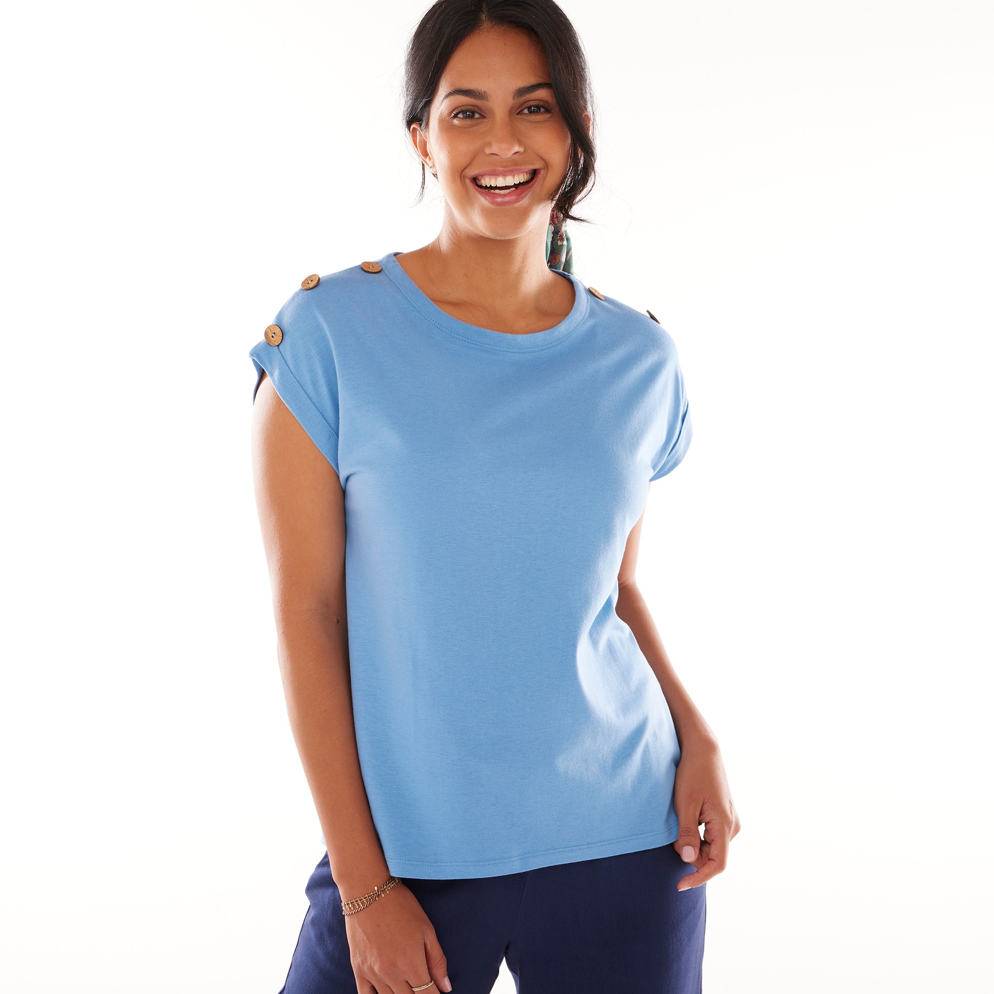 T-shirt Uni Détail Boutonné Maille Jersey - Blancheporte