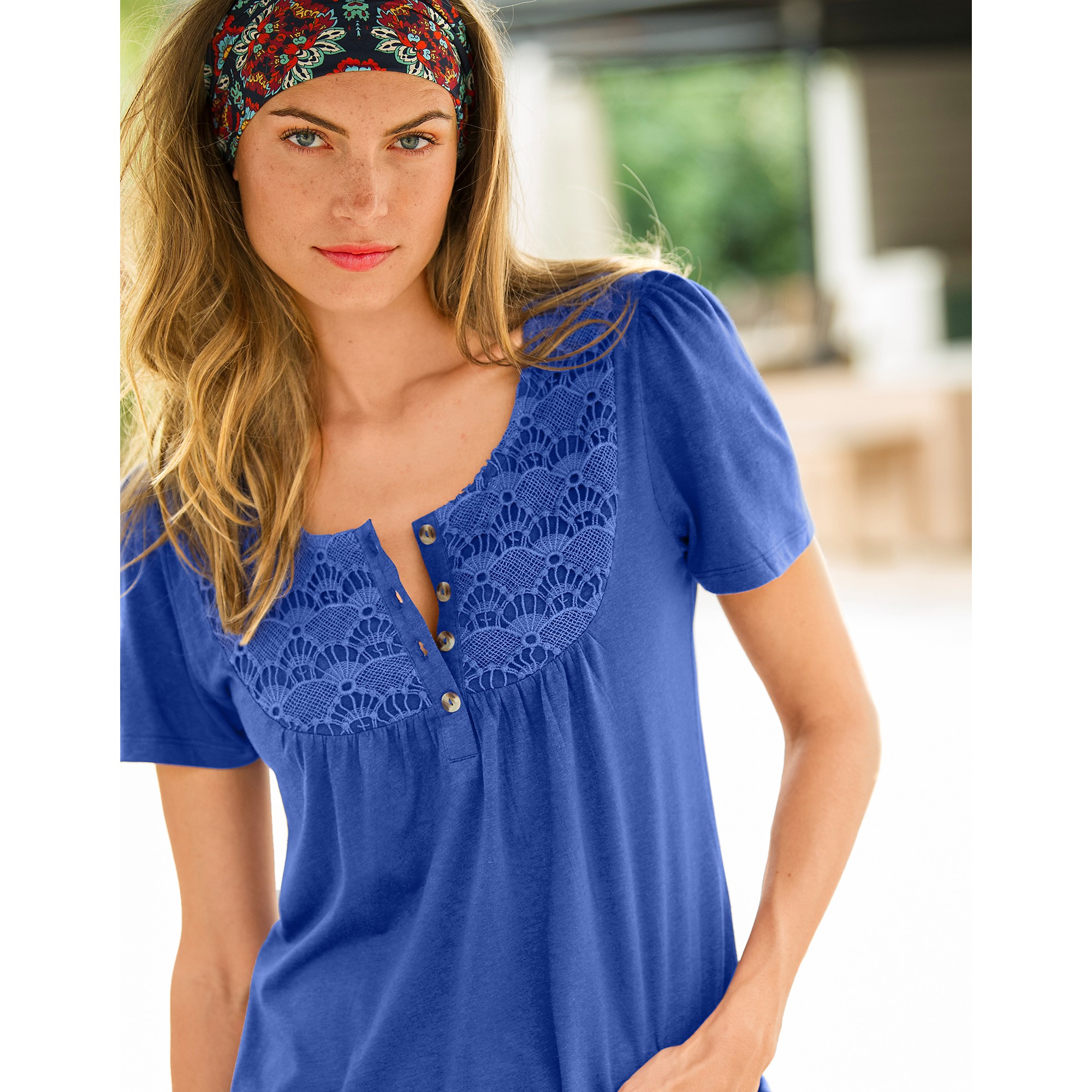 T-shirt Macramé Manches Courtes - Blancheporte