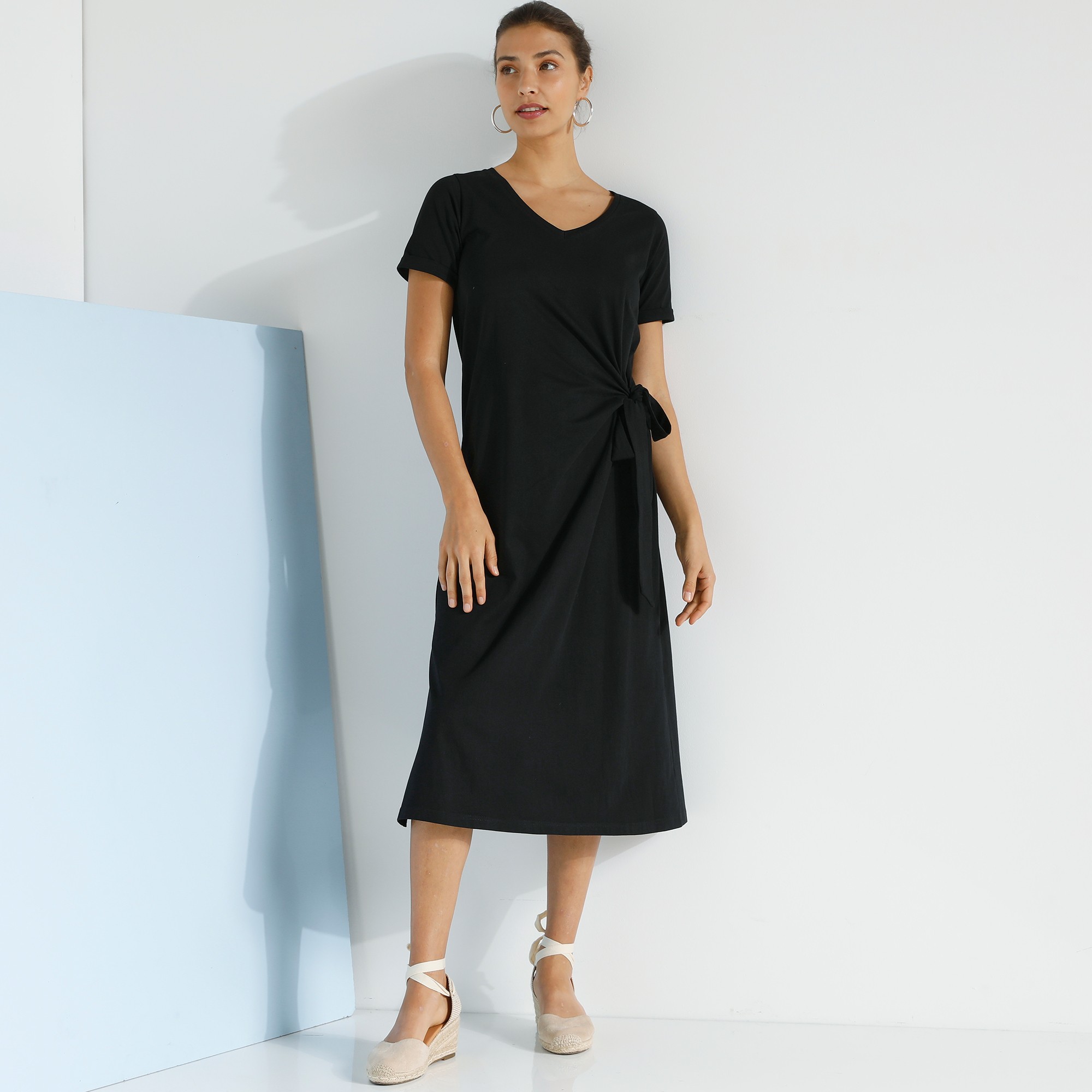 Robe Mi-longue Nouée Col V, Maille Unie - Blancheporte