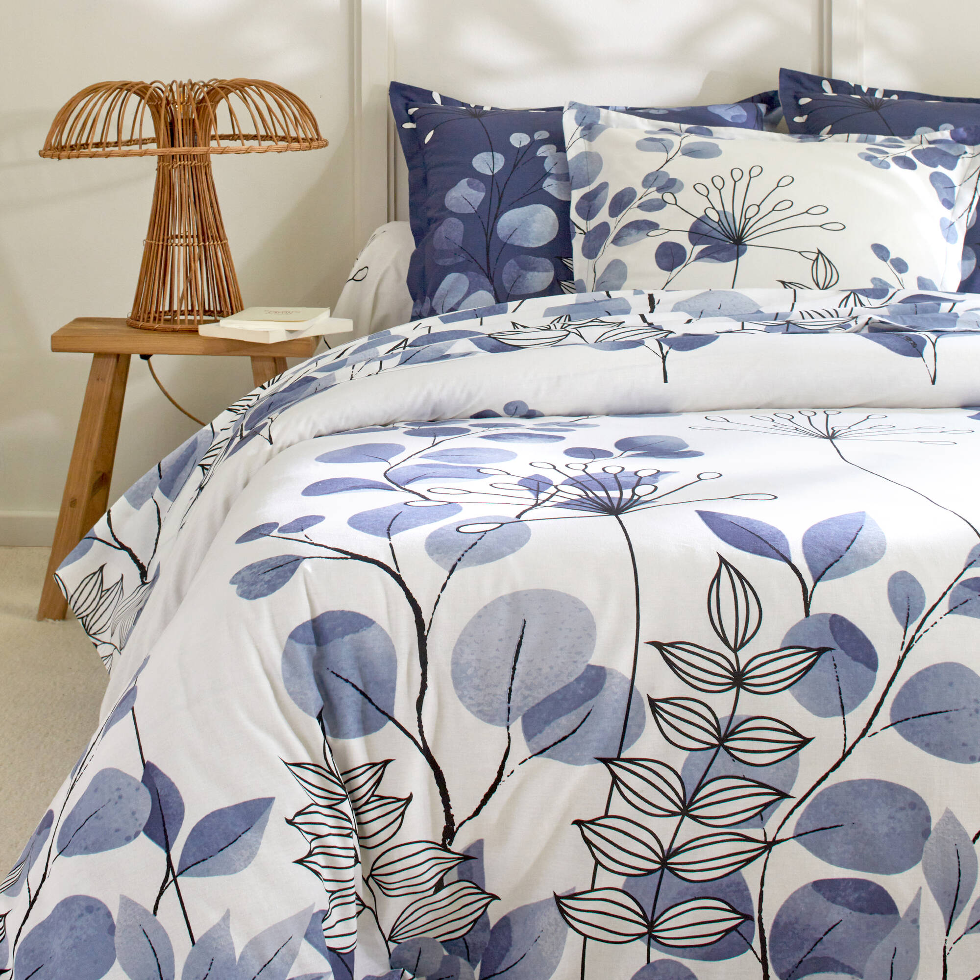 Linge de lit Danae en coton imprimé, bleu encre Blancheporte