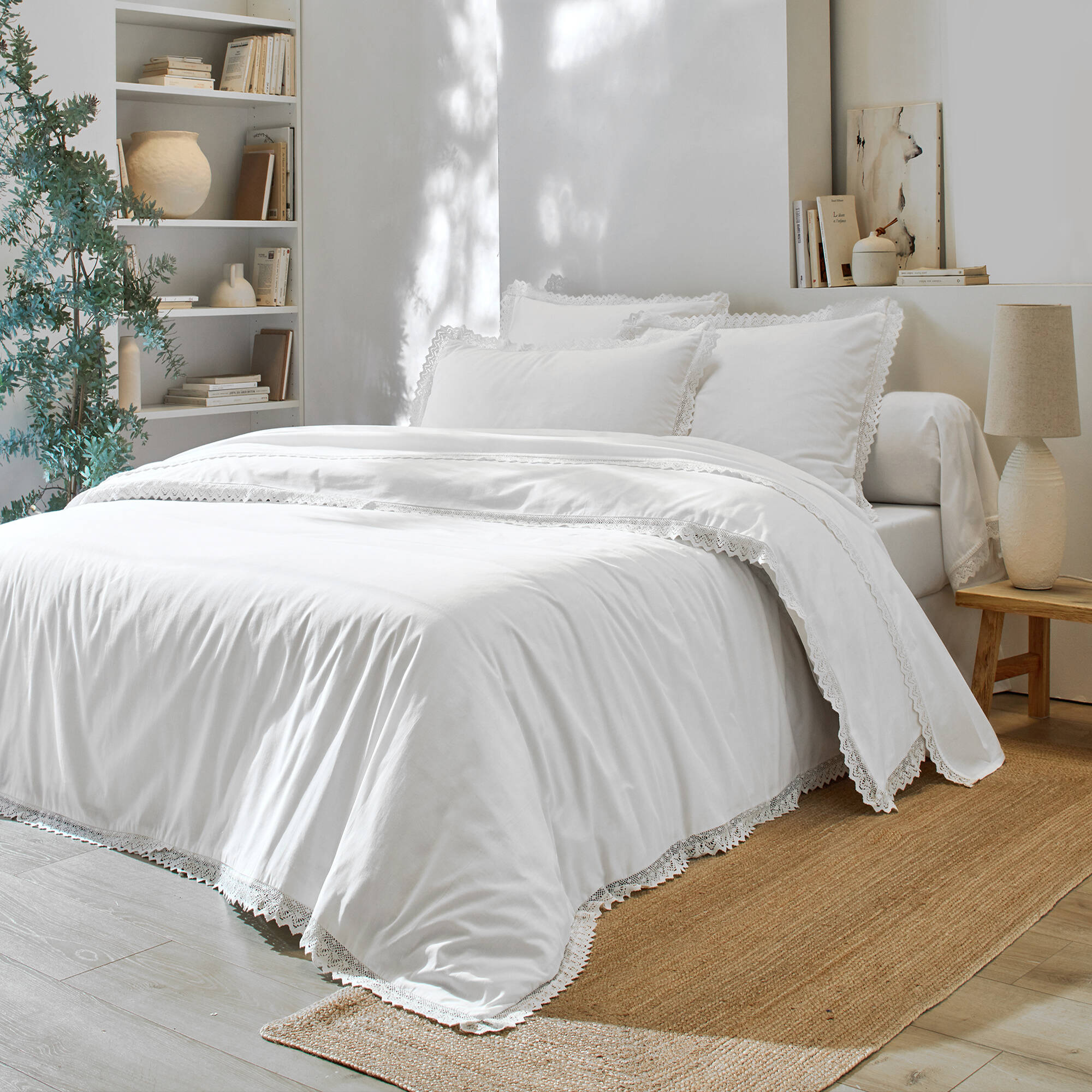 Linge de lit uni dentelle coton - Blancheporte