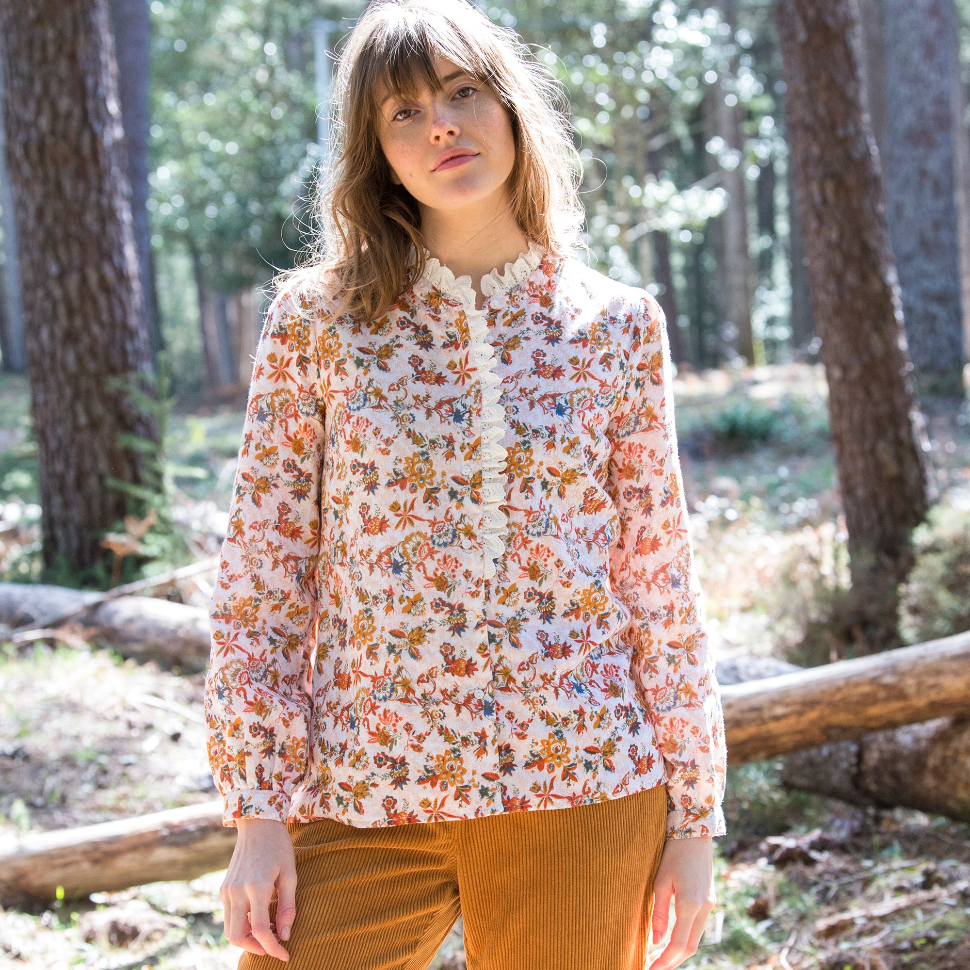 Blouse Boutonnée Col Officier Imprimée, Gaze De Coton - Blancheporte