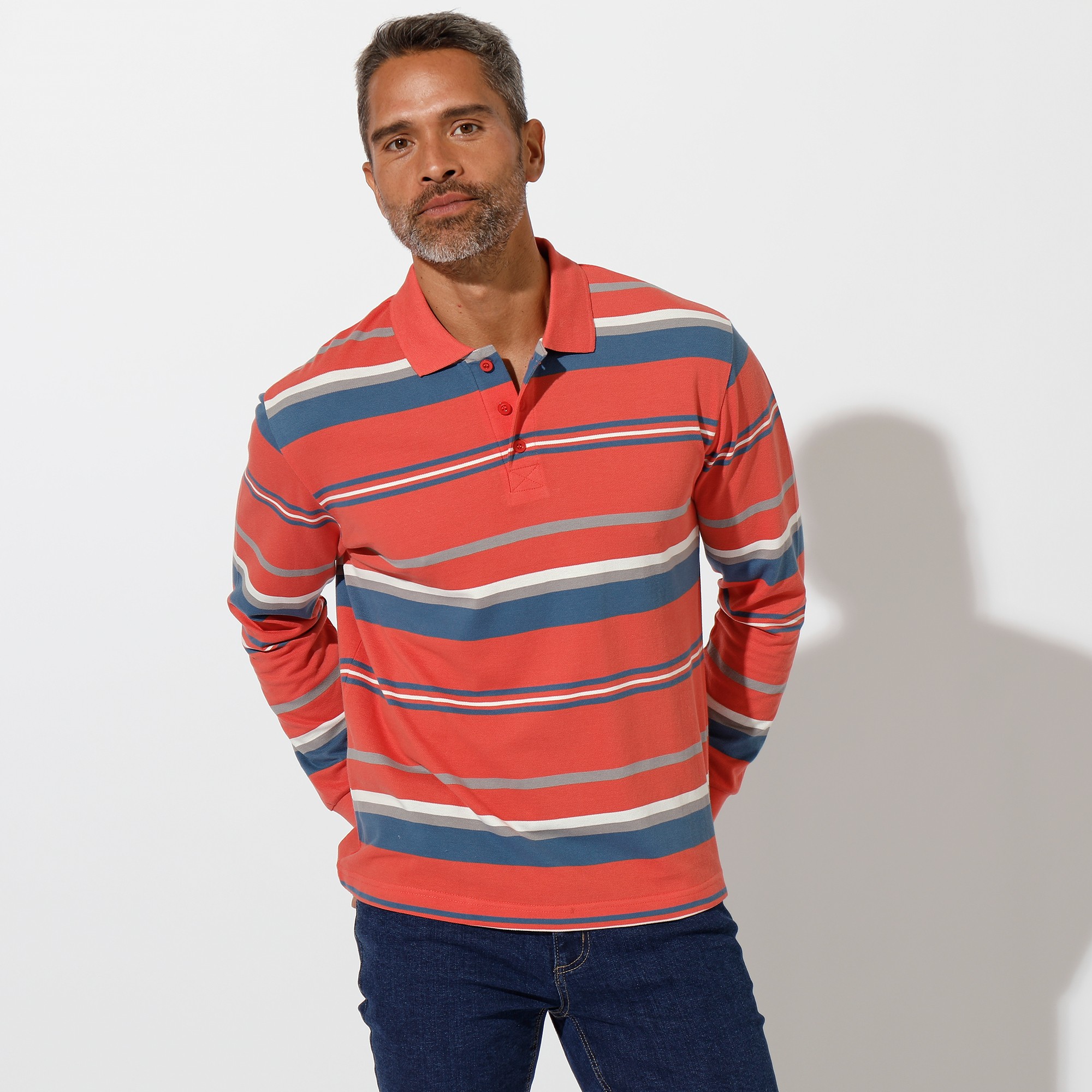 Polo Maille Piquée Rayée, Manches Longues - Blancheporte