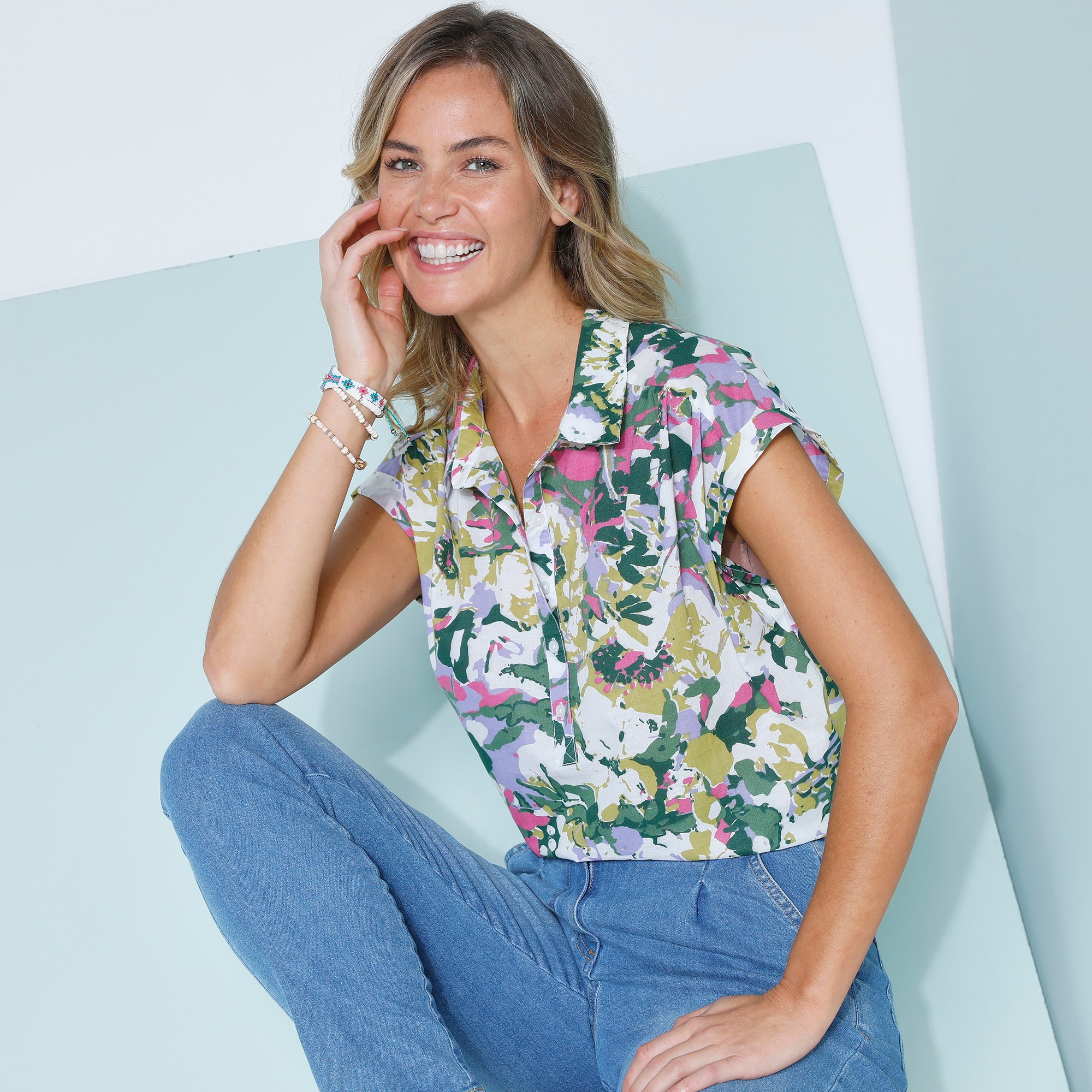 Blouse À Revers Imprimée - Blancheporte