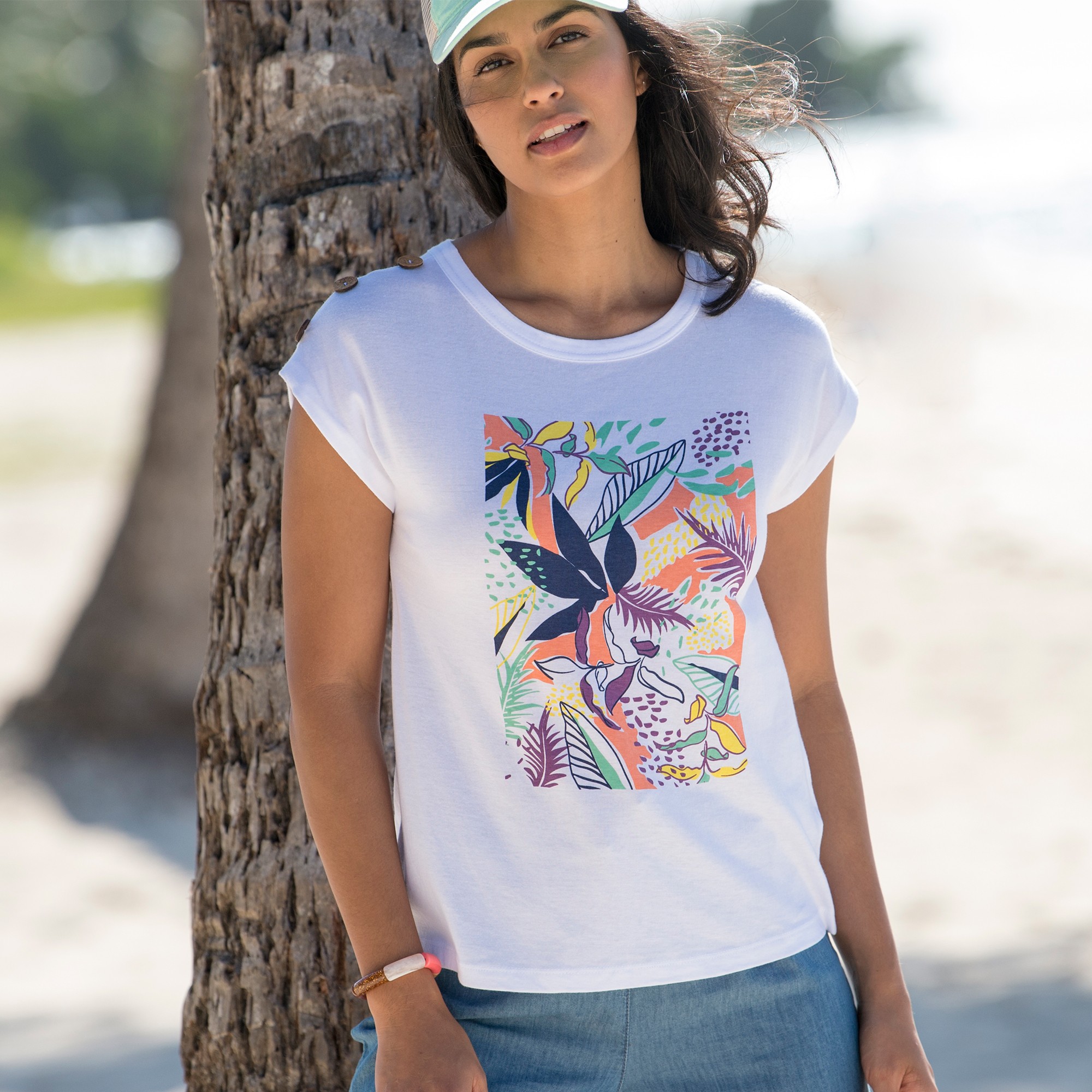 T-shirt Imprimé Détail Boutonné - Blancheporte