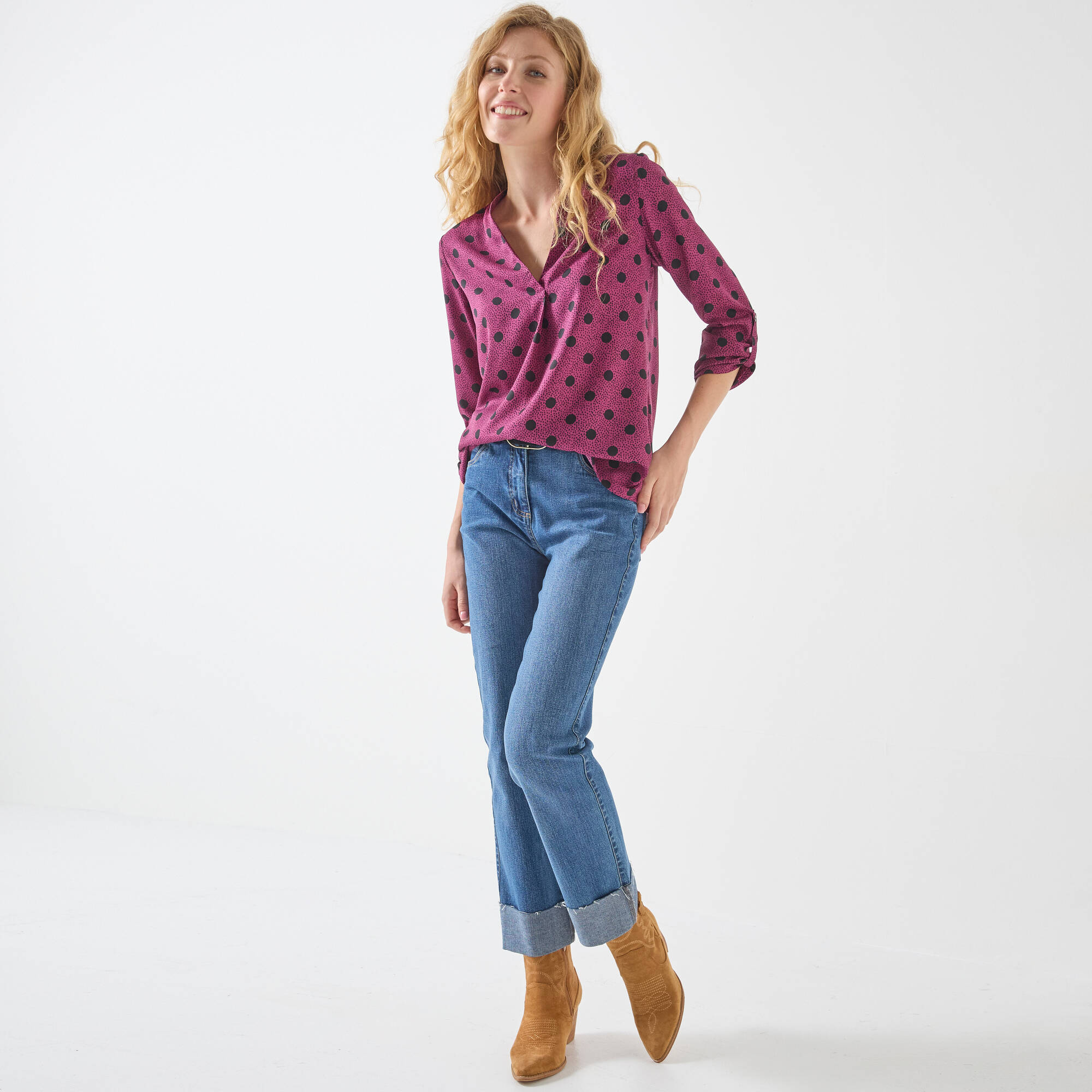 Blouse col tunisien imprim pois crpe - Blancheporte 11 €