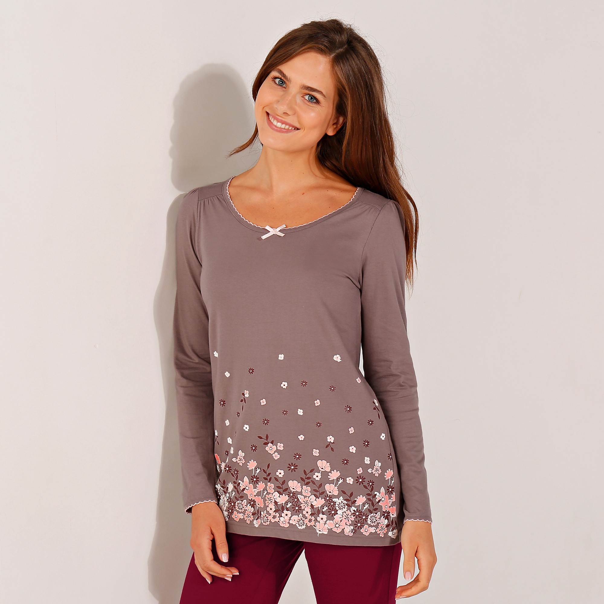 T-shirt Imprimé Fleurs - Manches Longues - Blancheporte