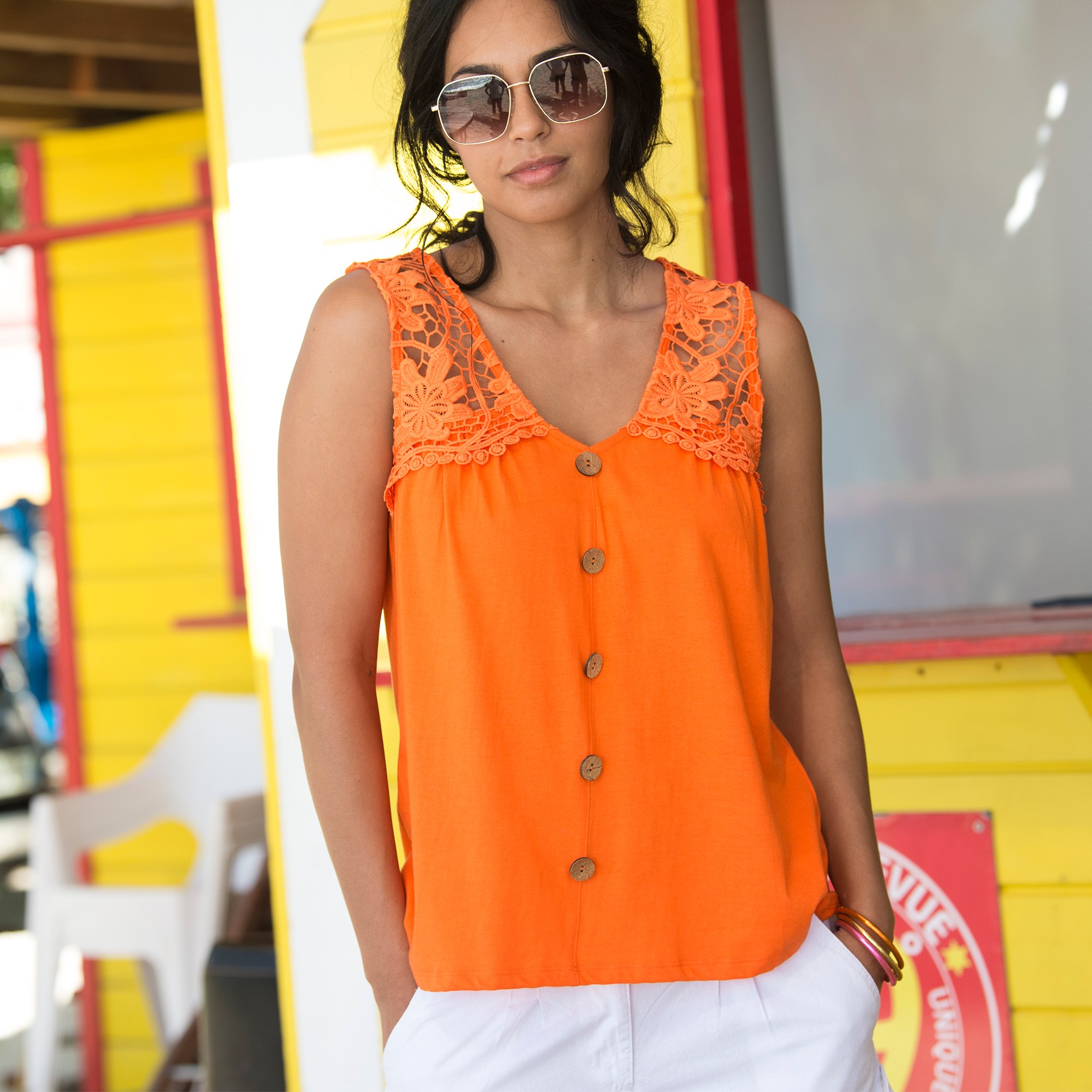 Débardeur Boutonné Macramé - Blancheporte