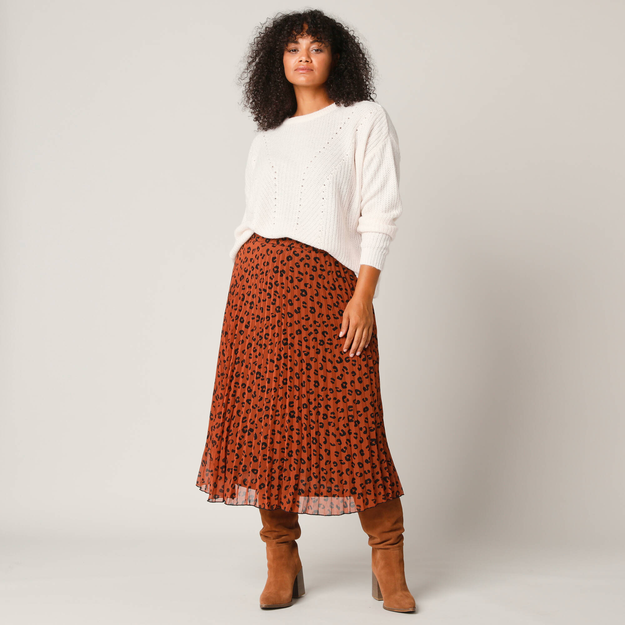 Jupe longue plissee voile imprime leopard