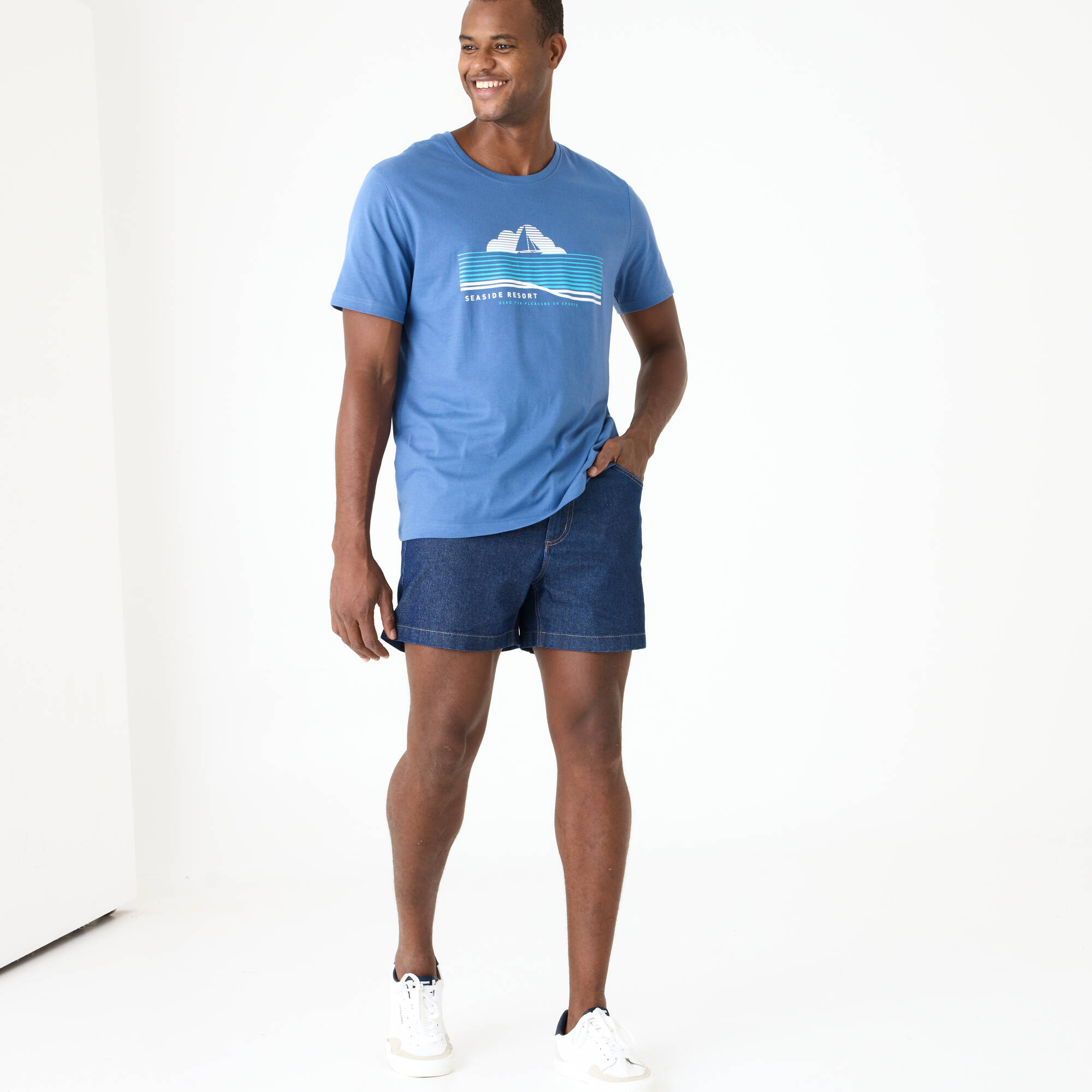 T-shirt col rond motif plac manches courtes - Blancheporte 15€