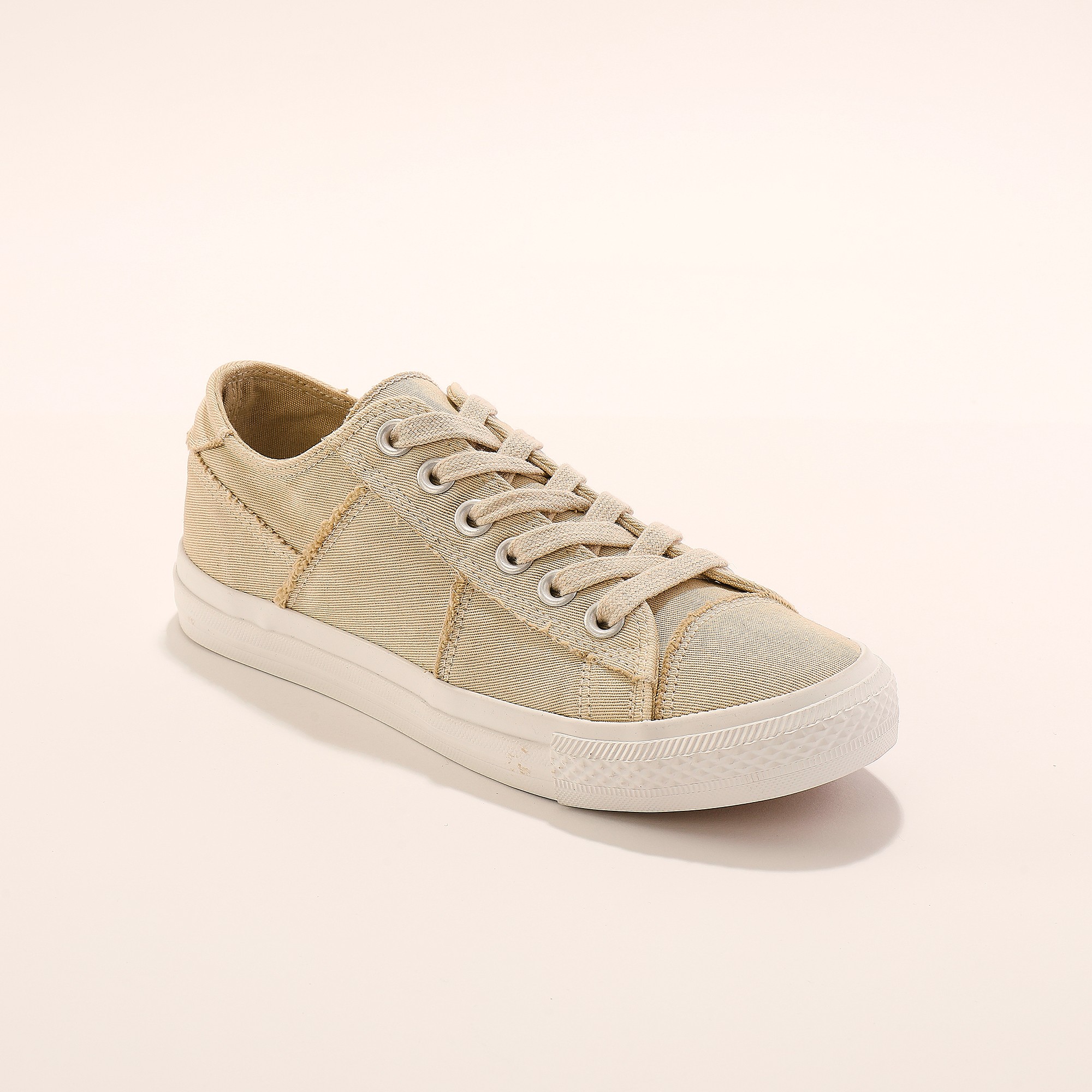 Tennis Lacées En Toile Délavée À Surpiqûres - Blancheporte