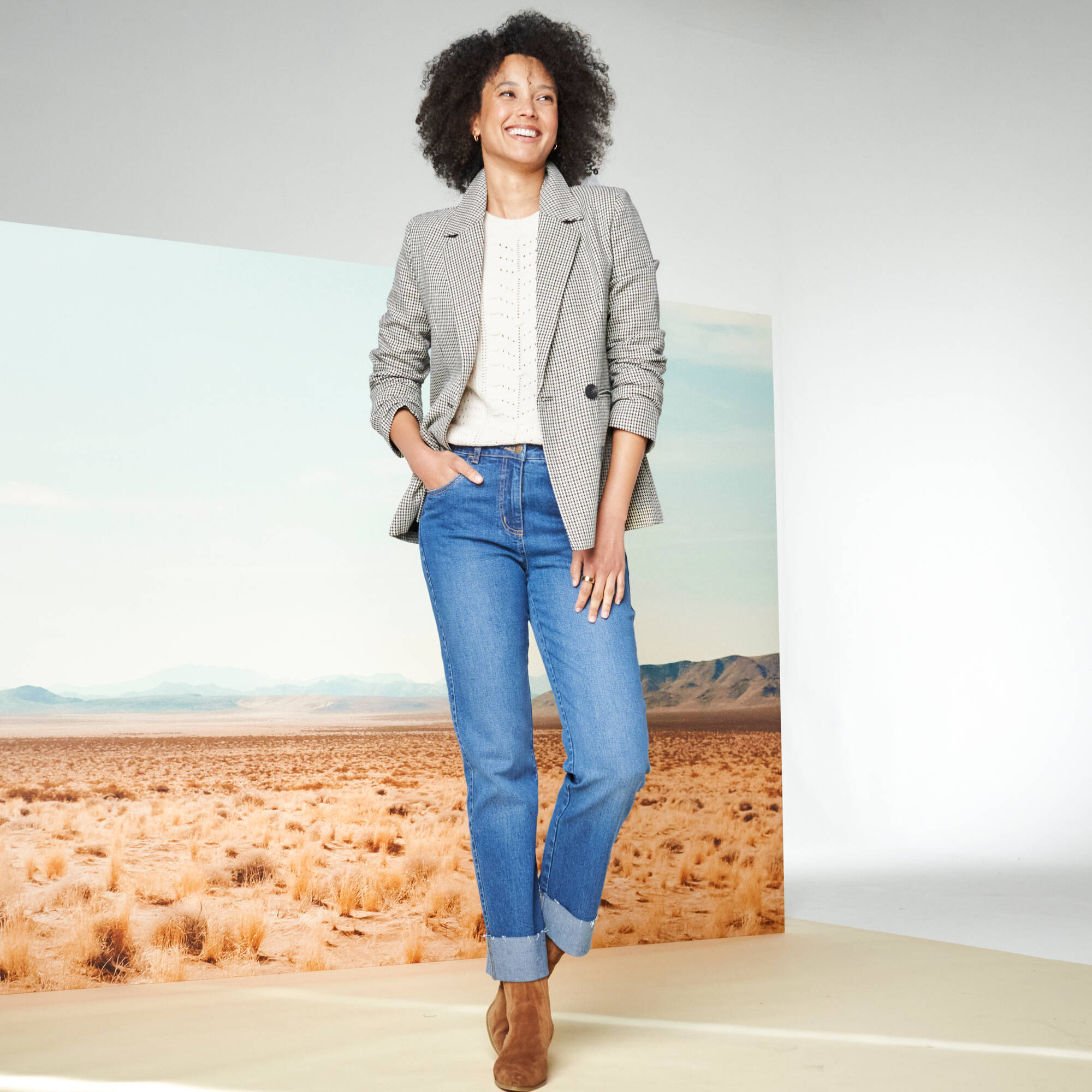 Veste blazer double boutonnage imprim pied-de-poule - Blancheporte 70 €