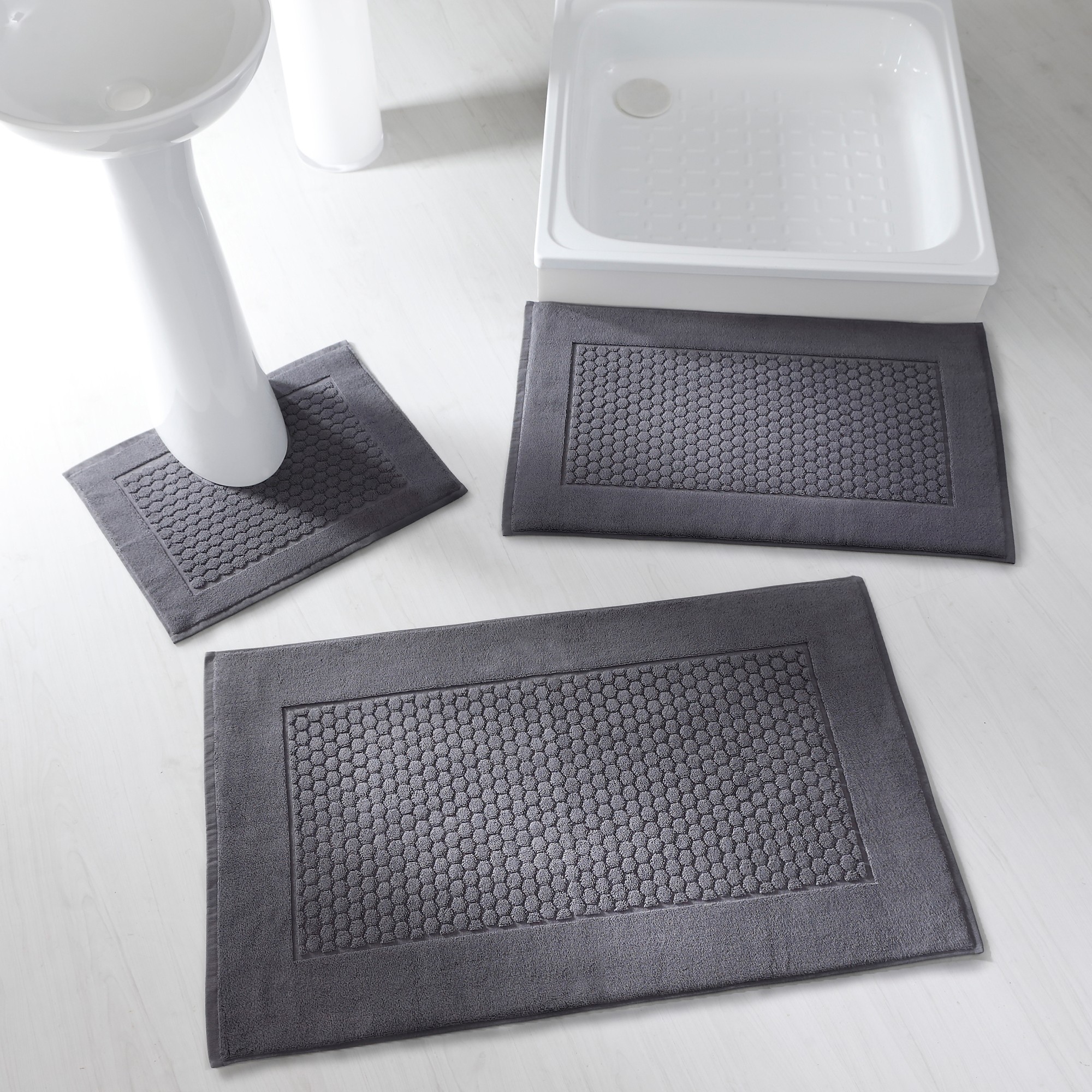 Tapis de bain uni alvéolé - Tapis De Bain : 60x100cm - Gris - Colombine