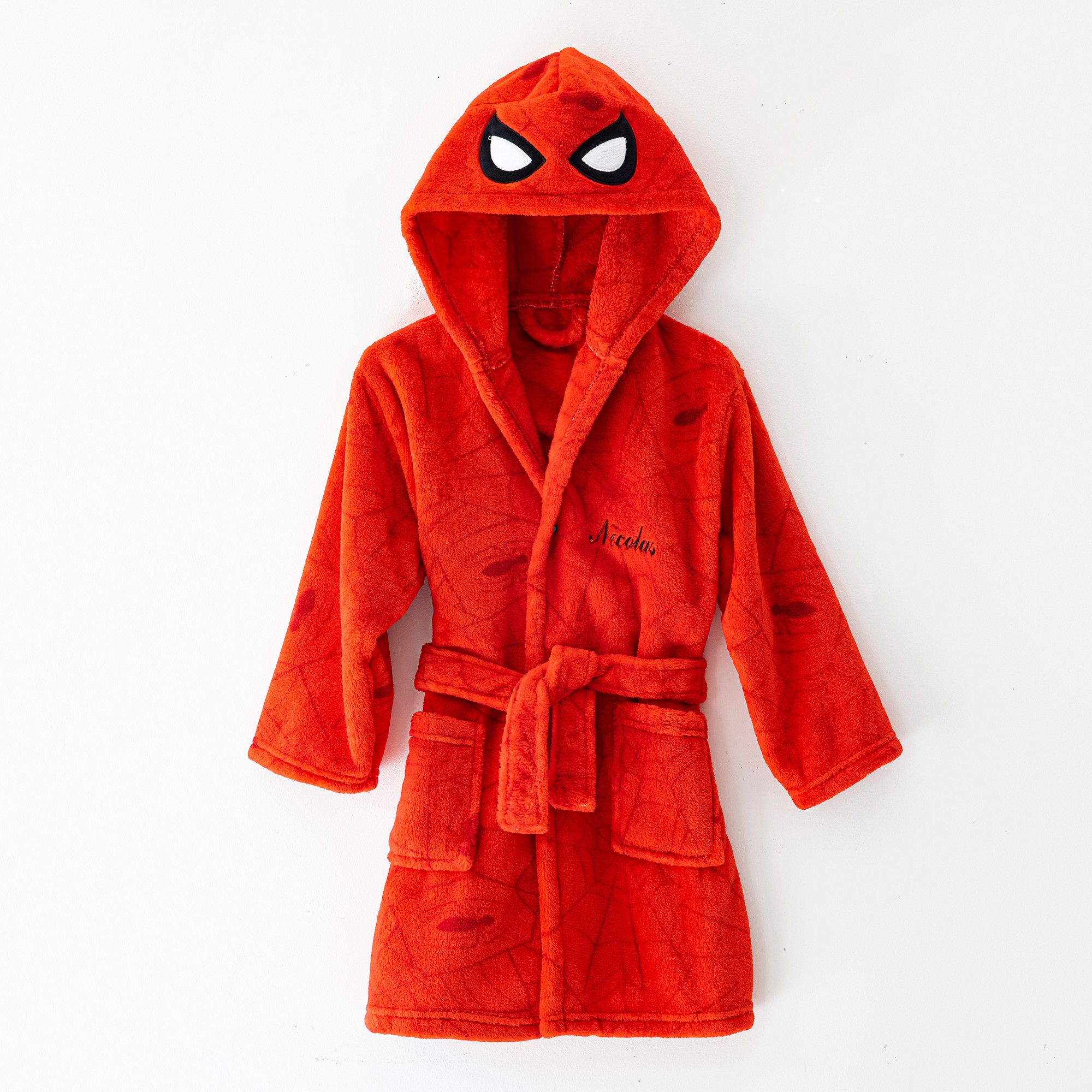 Robe de chambre enfant capuche Spider Man personnalisable polaire rouge Blancheporte