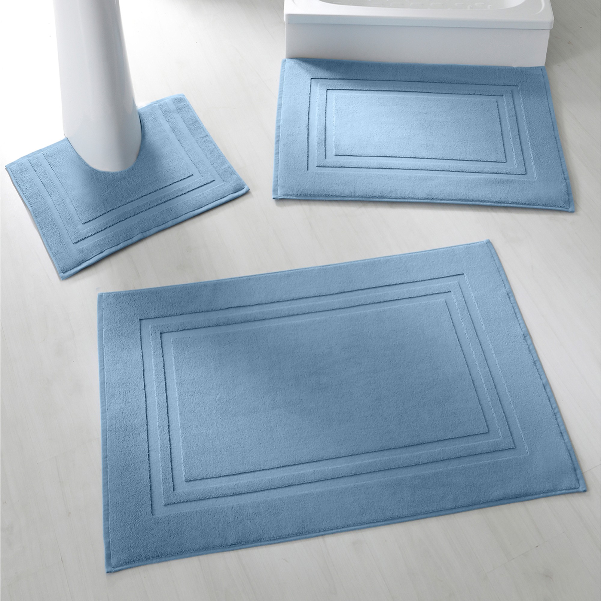 Tapis de bain éponge double liteau - Contour : 50x40cm - Bleu - Colombine