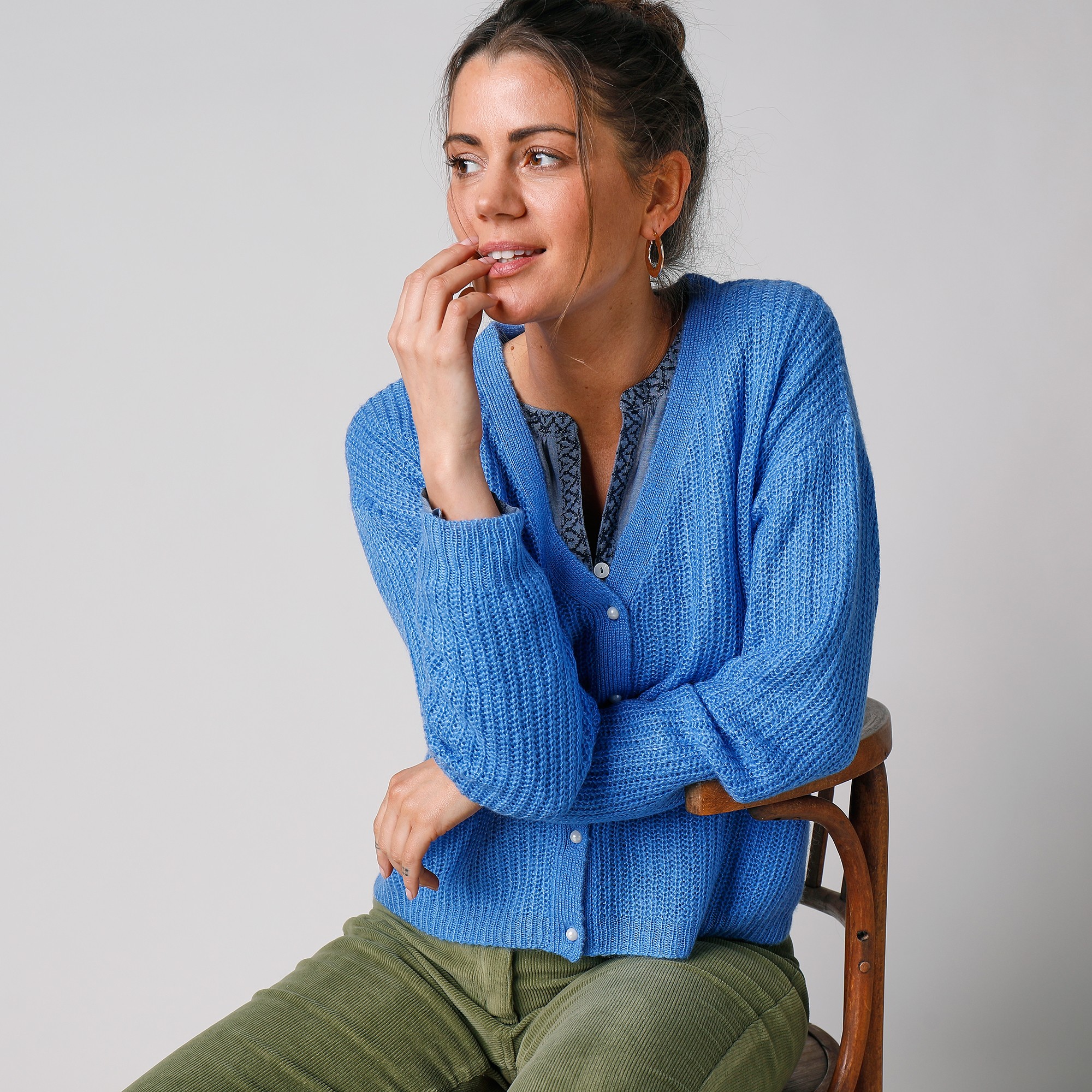 Gilet Col V Boutonné, Maille Anglaise - Blancheporte