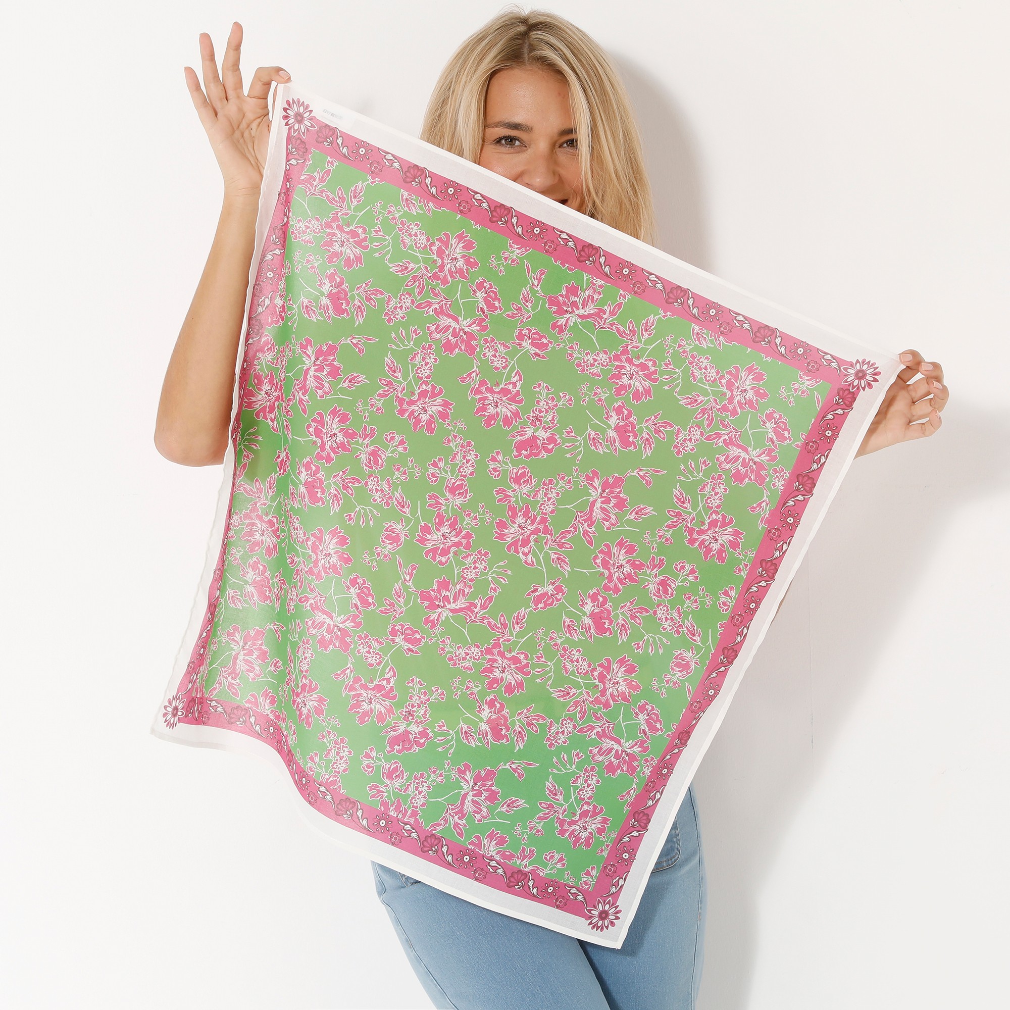 Foulard Imprimé Fleurettes, 70 X 70 Cm - Coton - Blancheporte