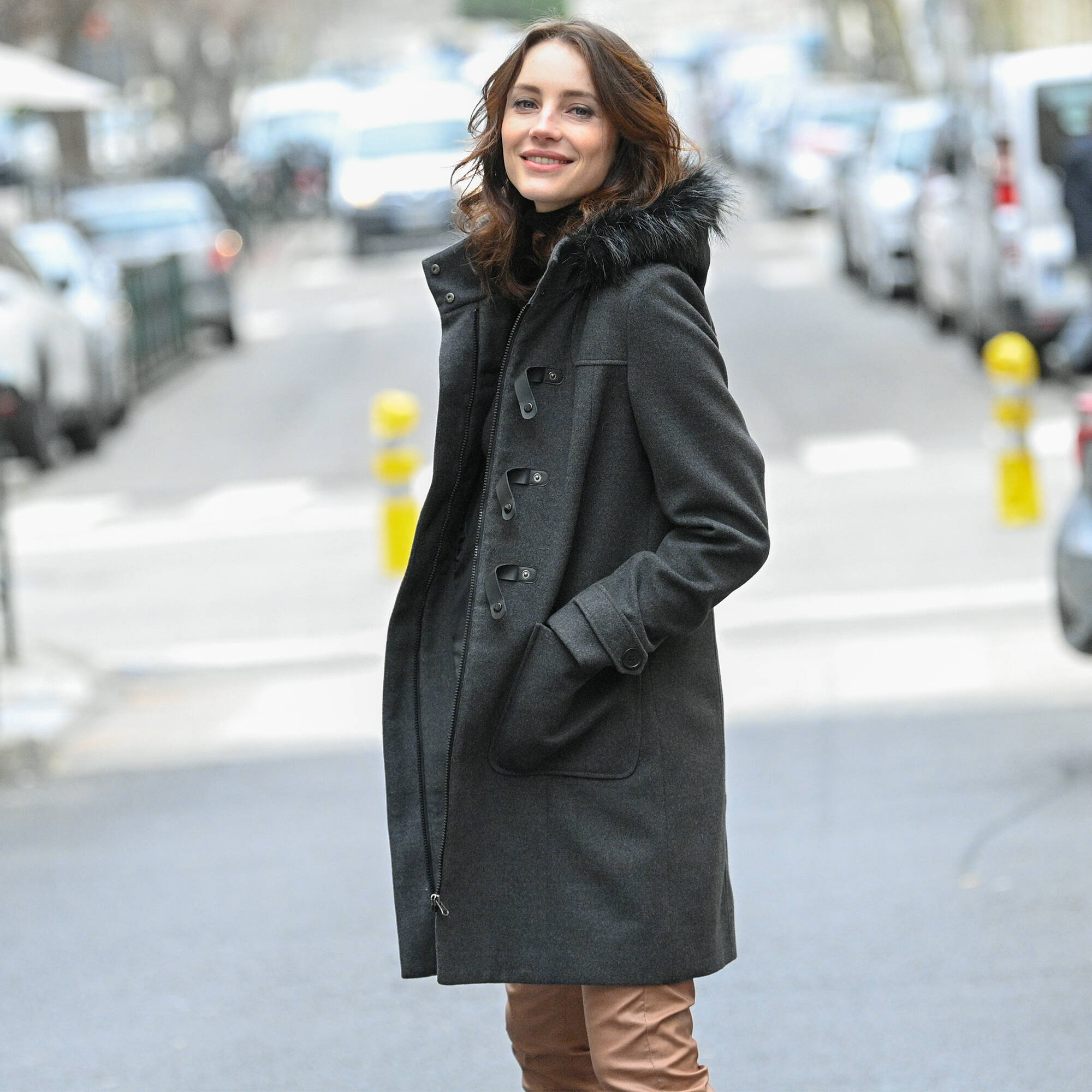 Duffle coat capuche fausse fourrure uni anthracite chine Blancheporte
