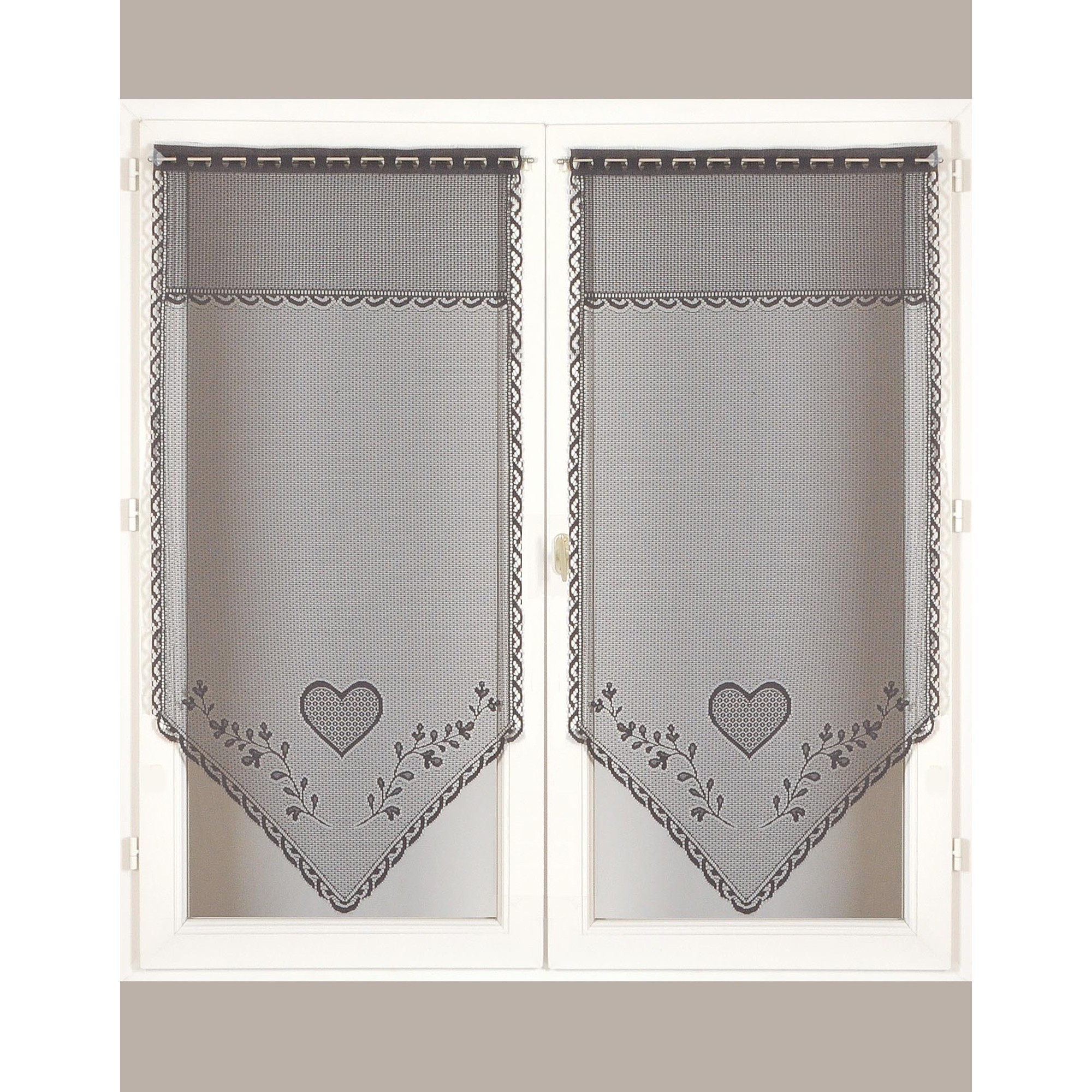 Vitrage Droit Pointe Coeurs Finition Passe-tringle - La Paire - Blancheporte