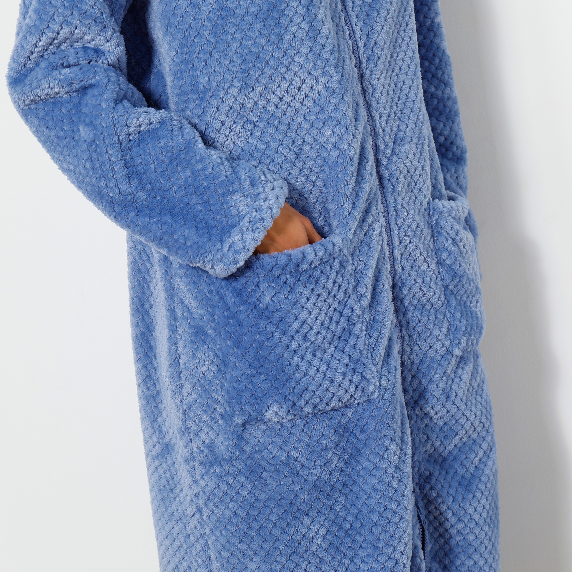 Robe de chambre polaire femme avec fermeture eclair shop blanche porte
