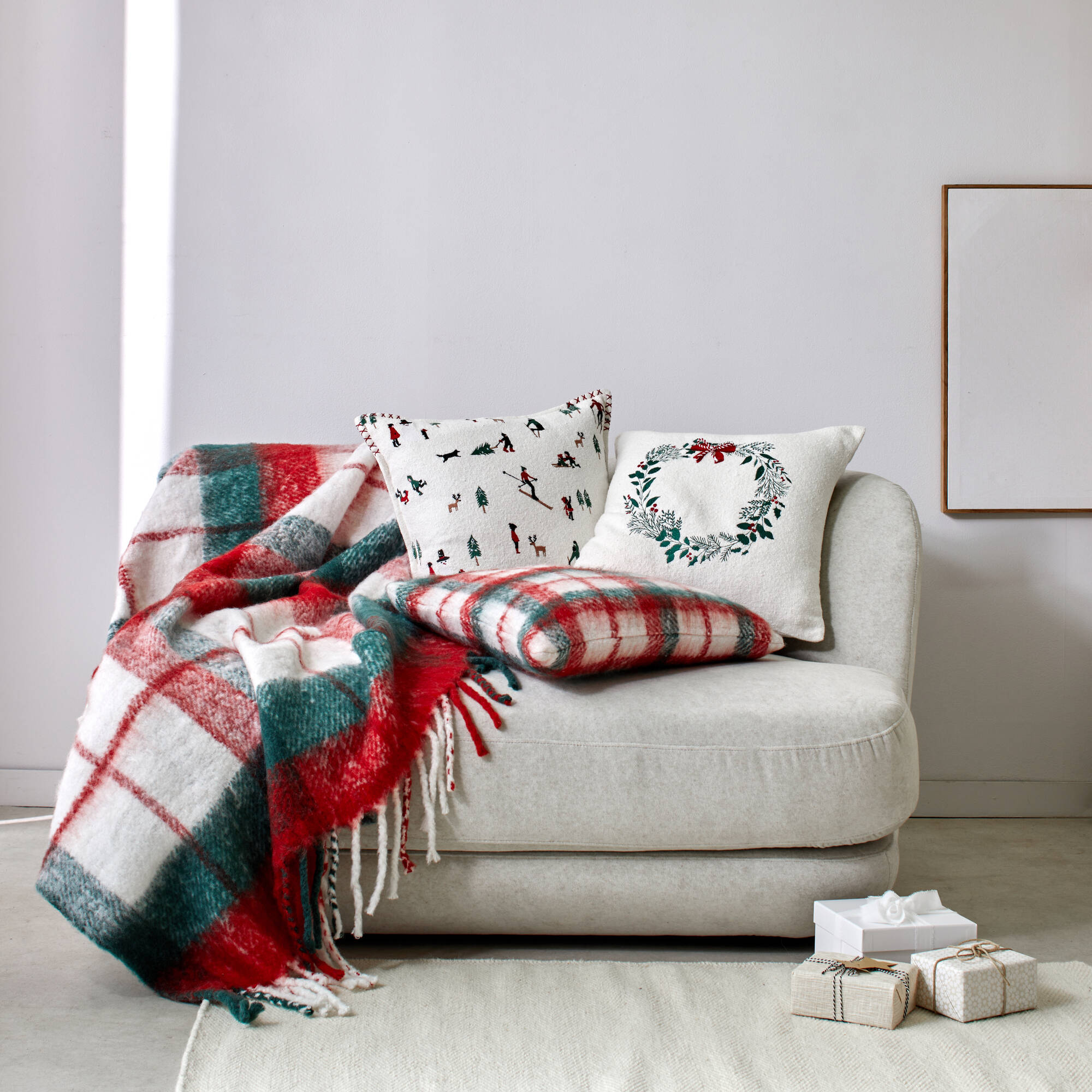 Plaid à franges, carreaux tissé-teints - Blancheporte