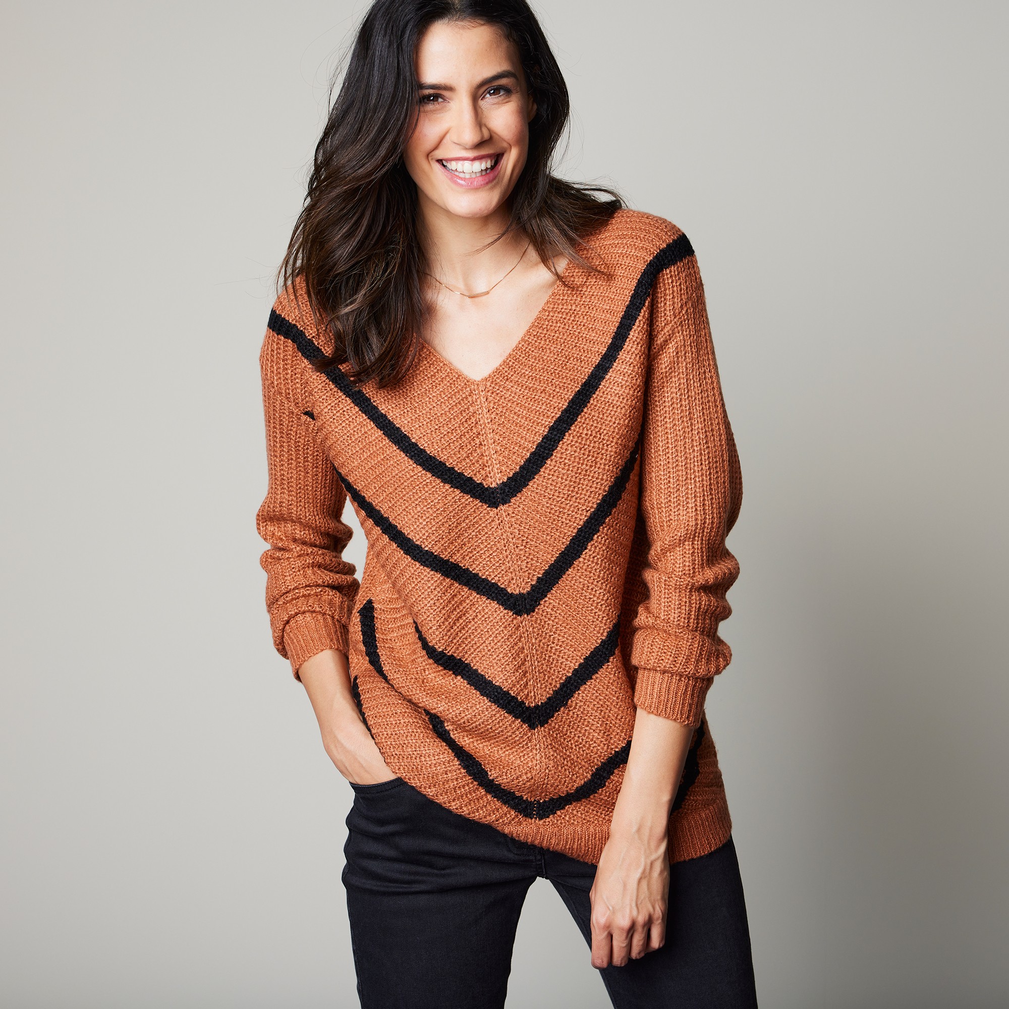 Pull Col V Rayé, Maille Anglaise Toucher Mohair - Blancheporte