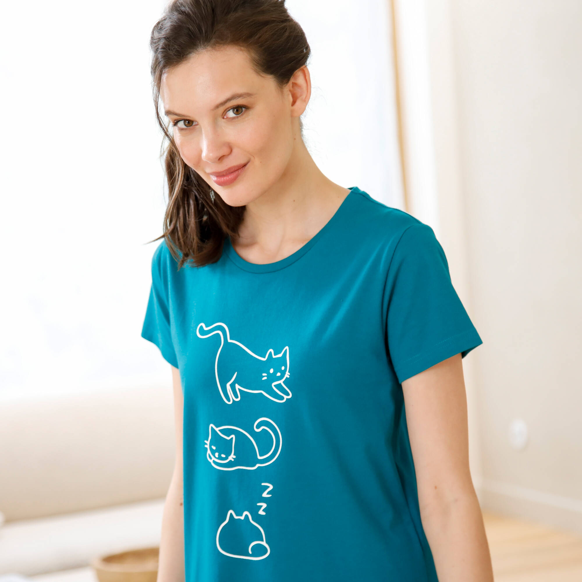 Chemise de nuit longue manches courtes imprim chat - lot de 2 - Blancheporte 32$