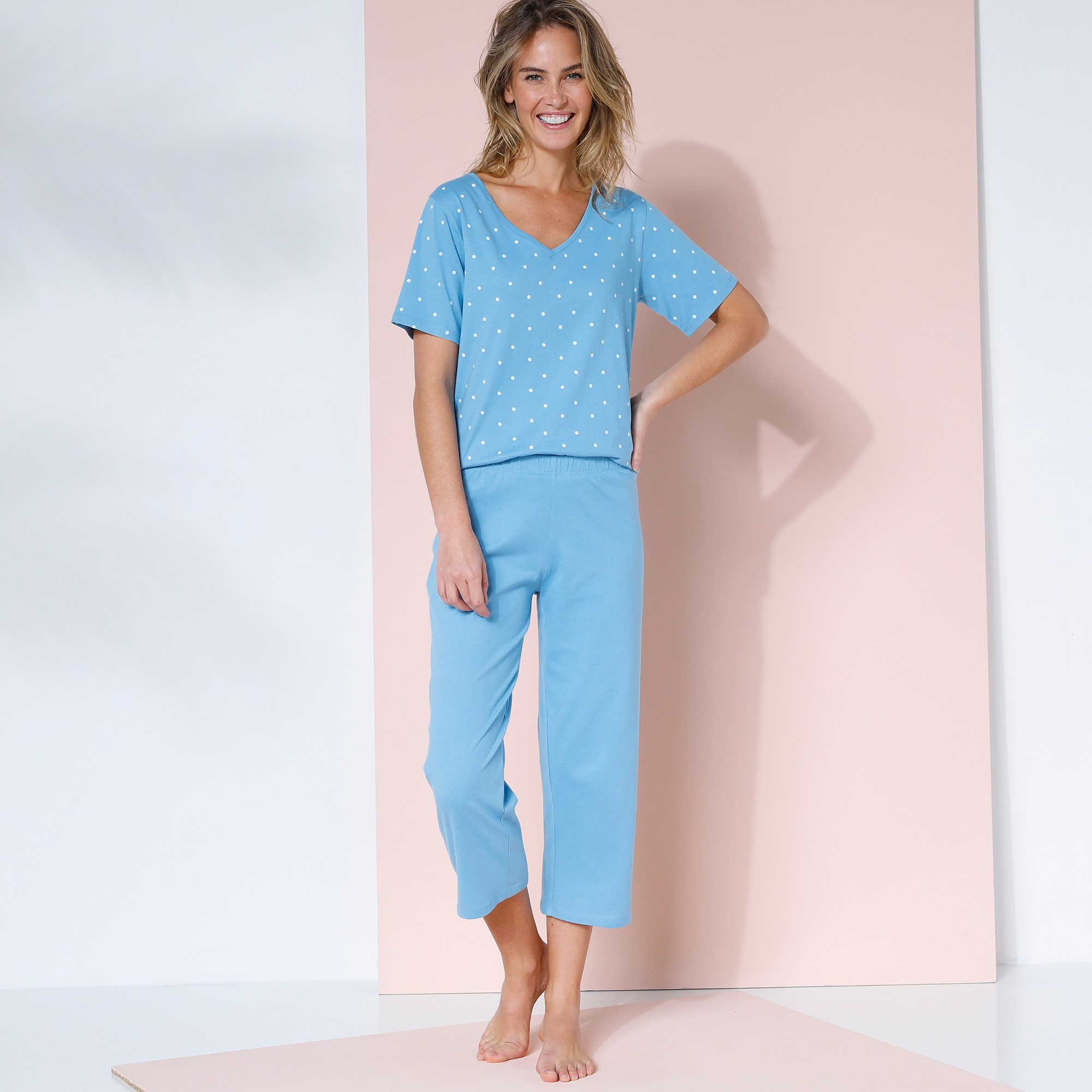Pyjama Pantacourt En Coton Imprimé Pois - Blancheporte