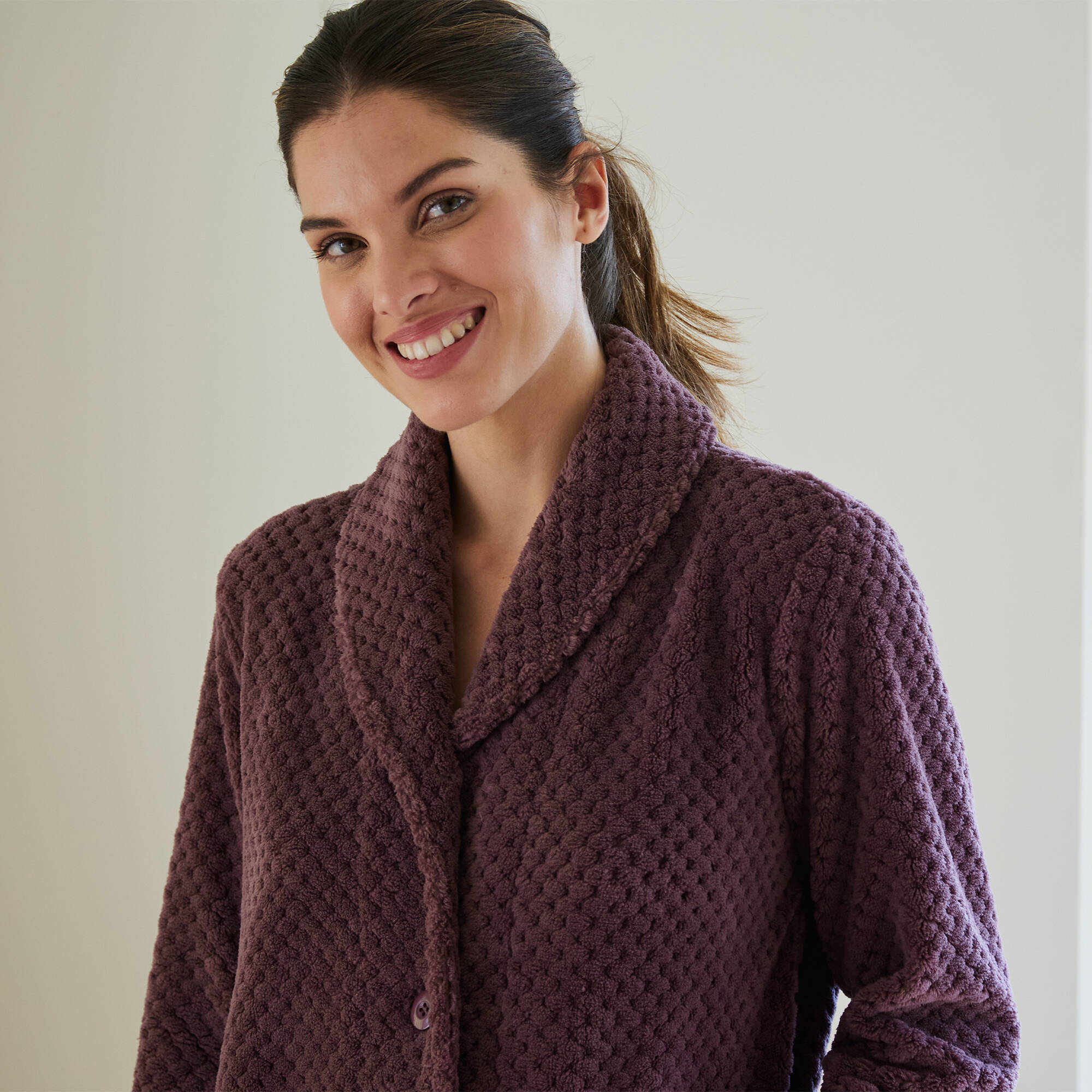 Robe de chambre maille polaire col chale longueur 120 cm