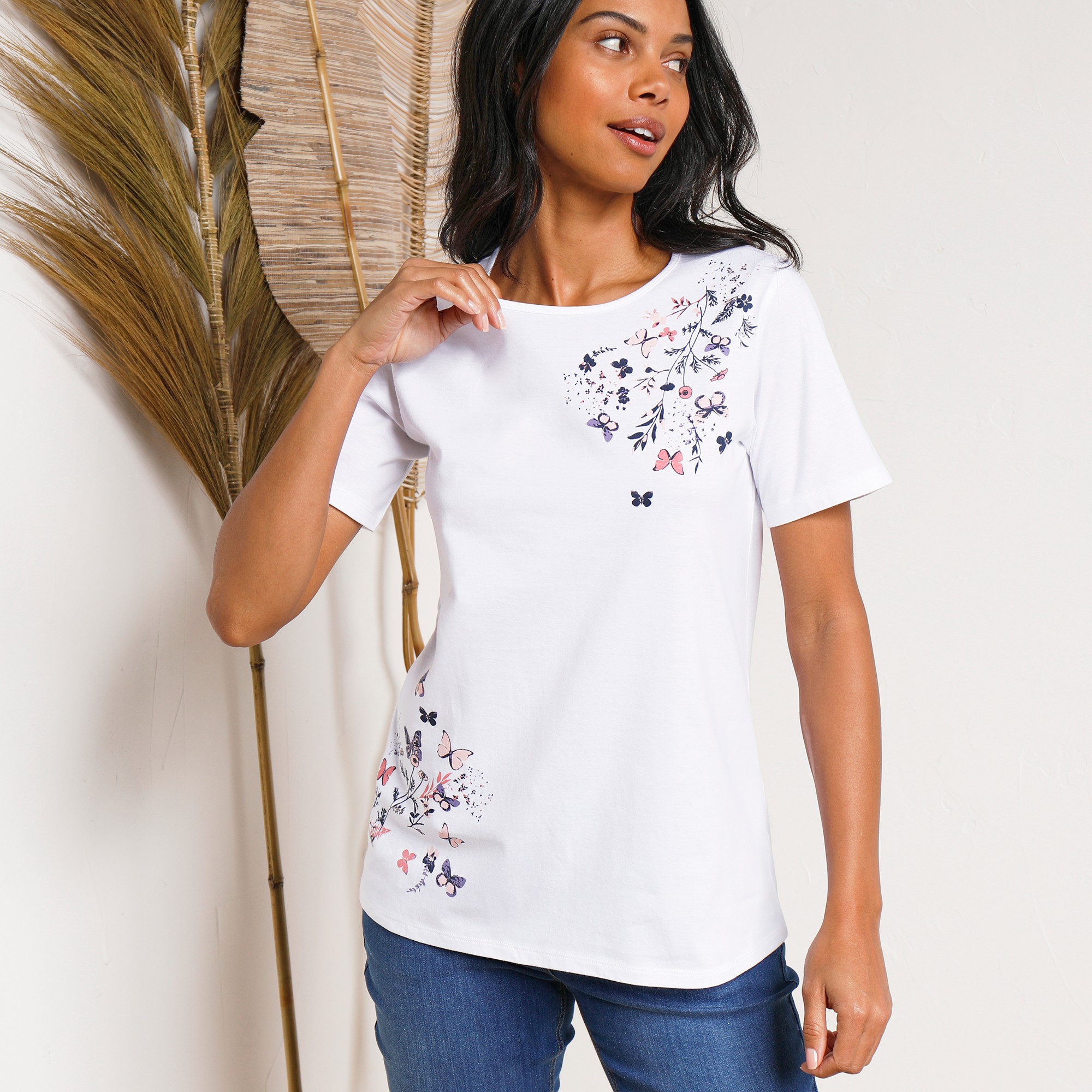 T-shirt Manches Courtes Imprimé Papillon - Blancheporte