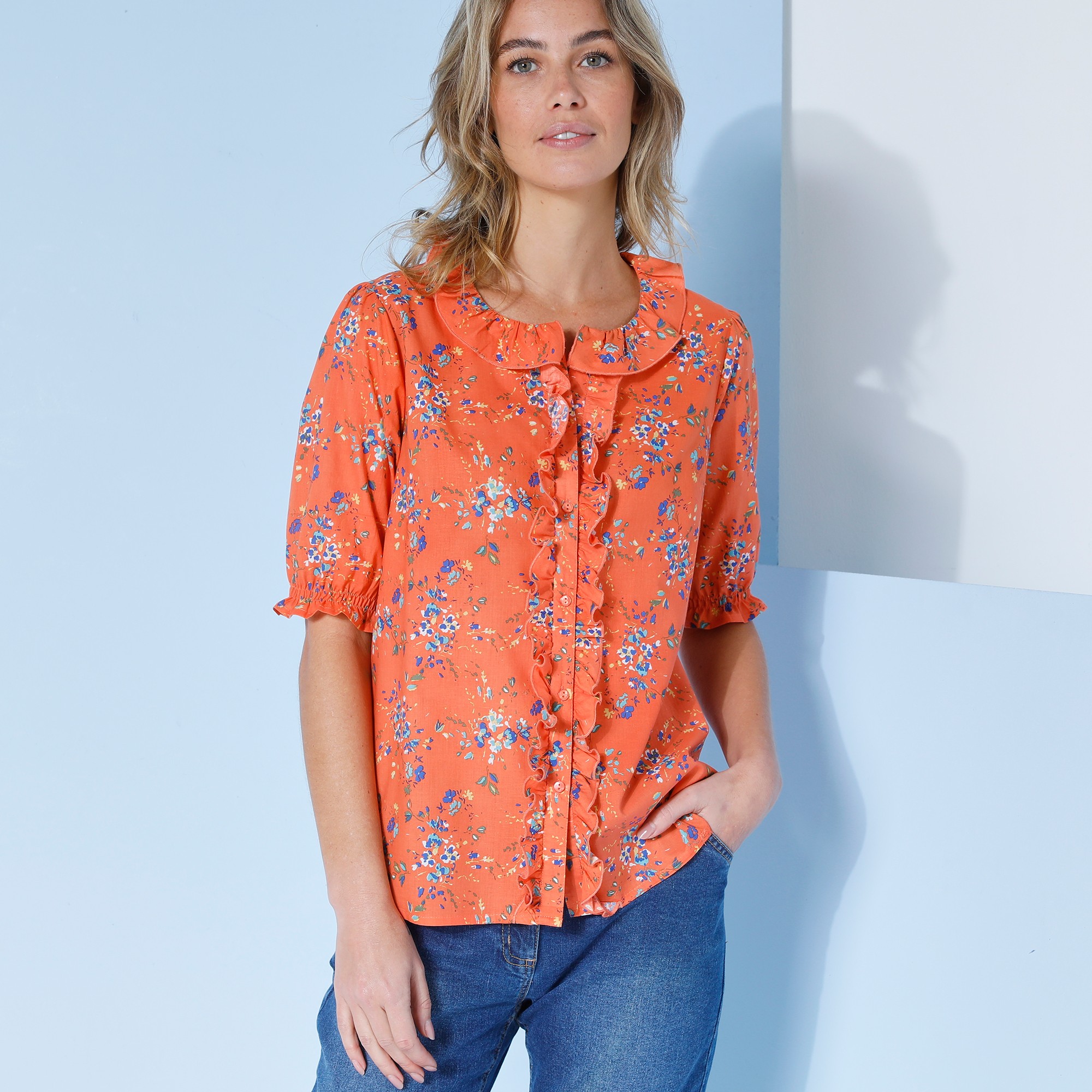 Chemisier Volanté Imprimé Manches Coude - Blancheporte