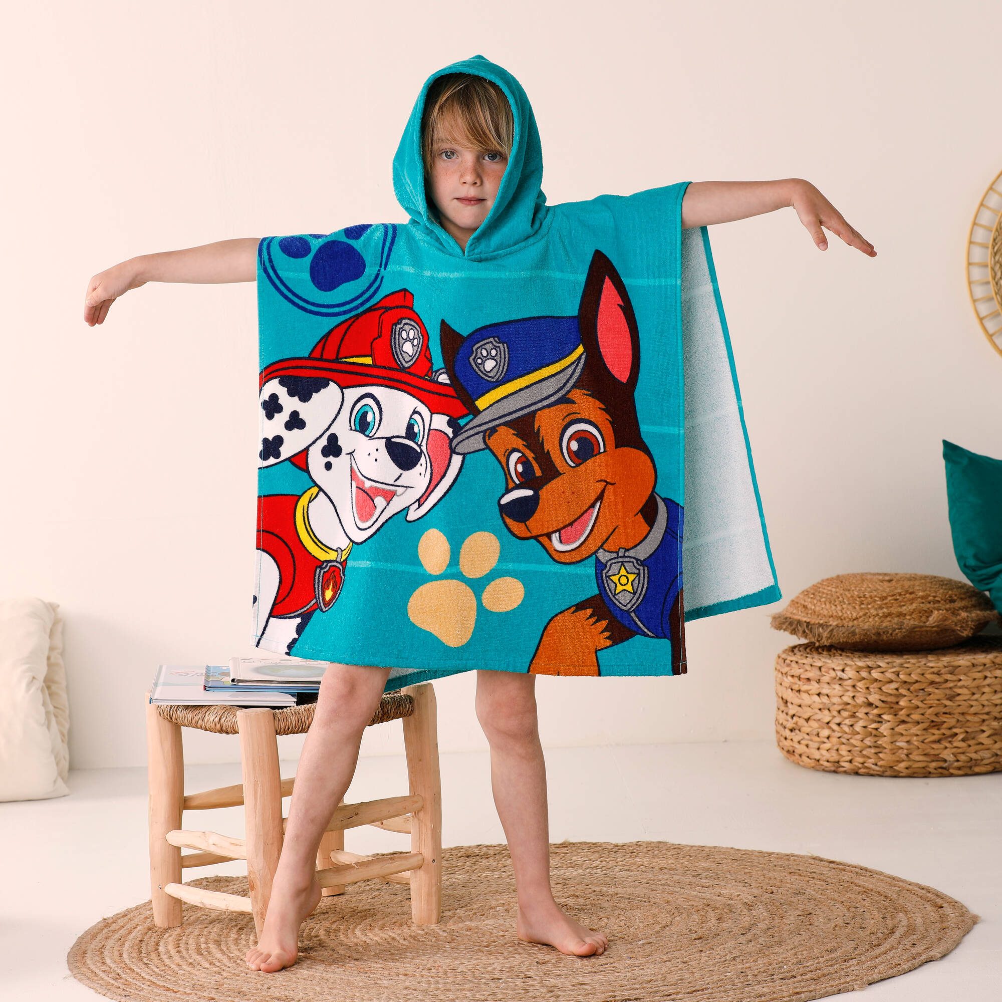 Poncho de bain enfant Pat'Patrouille® éponge et velours coton - 320g/m2 - Blancheporte