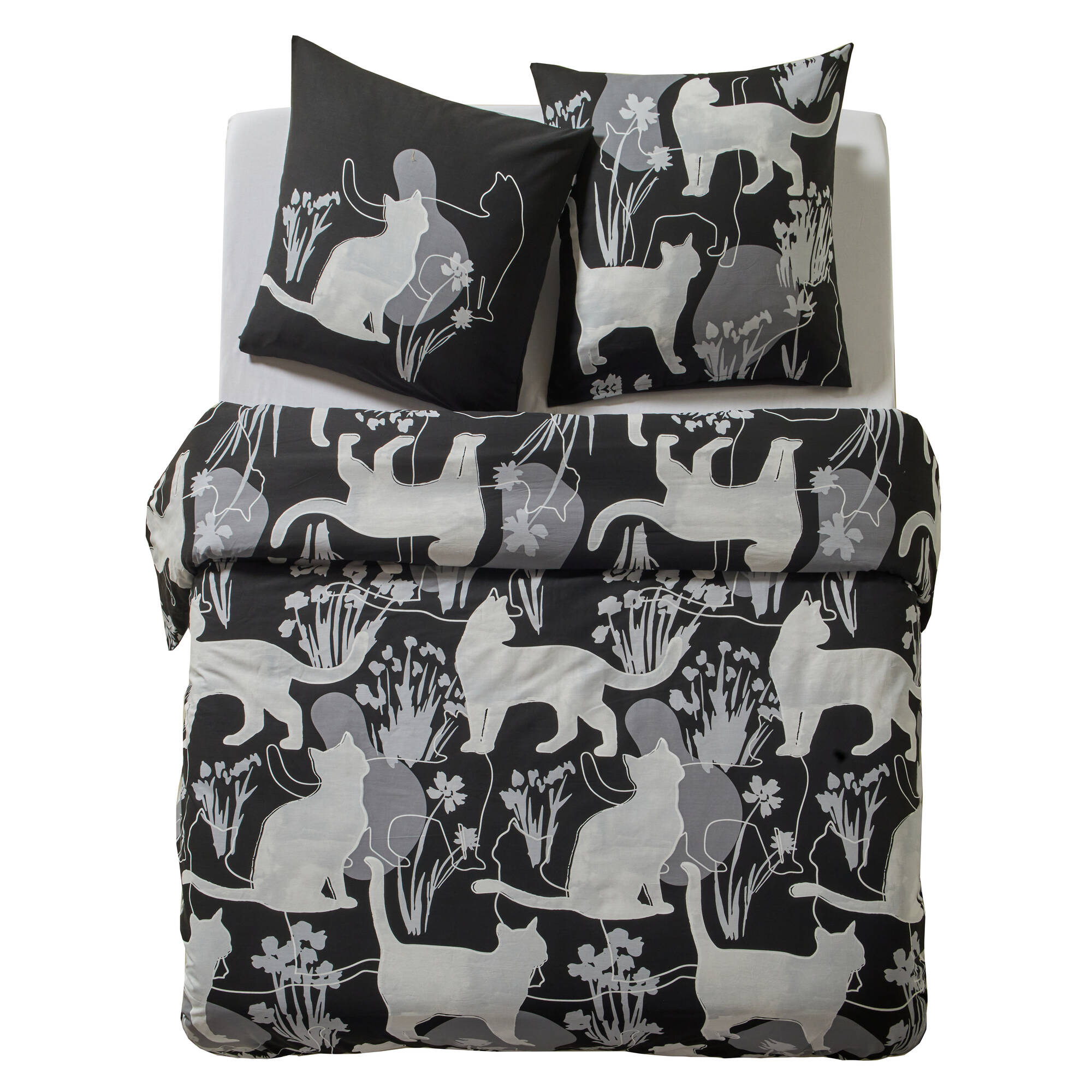 Blancheporte Parure de lit taie(s) + housse de couette Mistigri imprimée chats en coton
