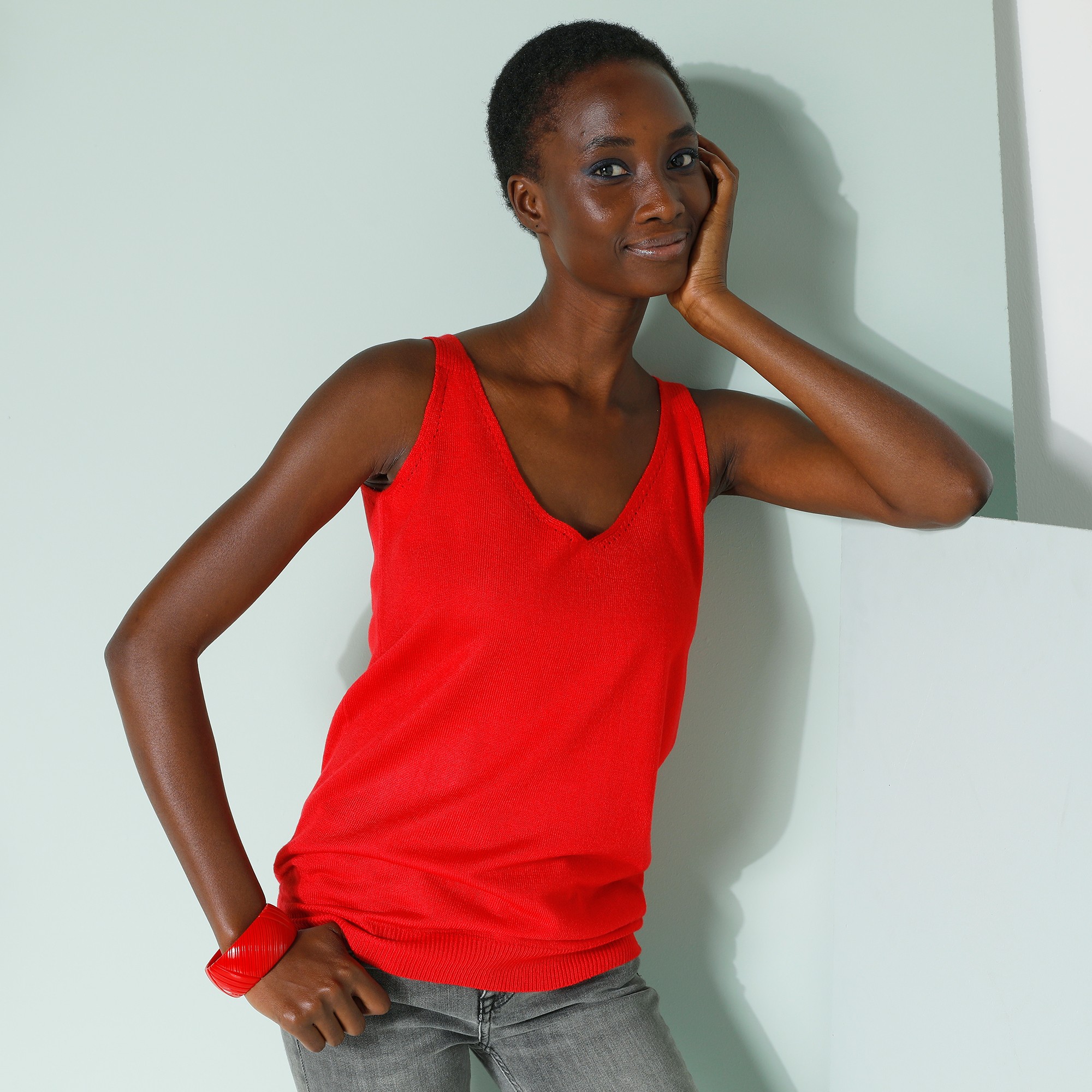 Pull Sans Manches Col V, Toucher Doux - Blancheporte