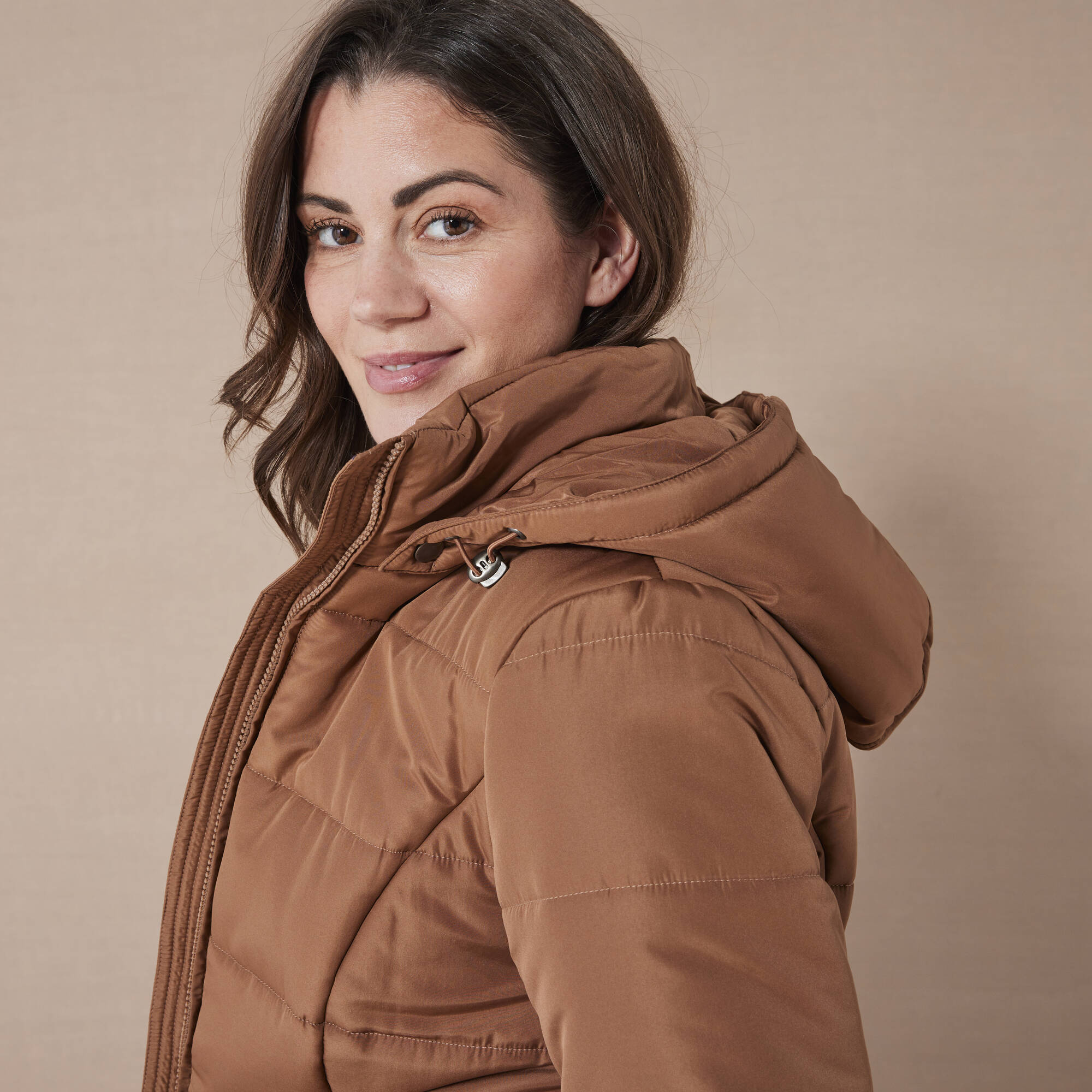 Doudoune longue ceinturee caramel Blancheporte