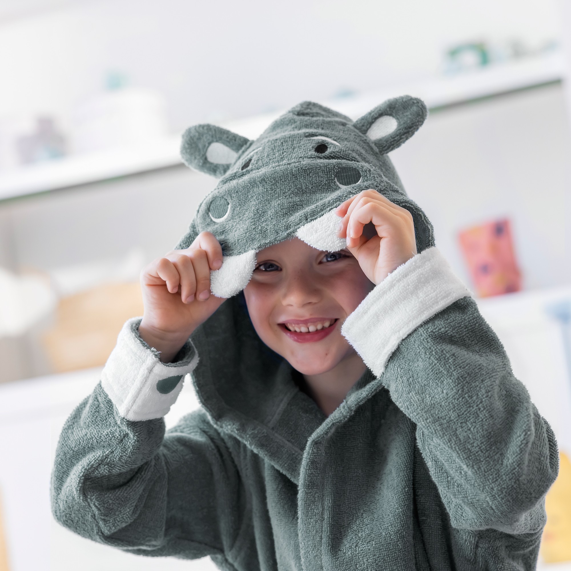 Peignoir de bain enfant hippopotame eponge coton 340g m ardoise Blancheporte