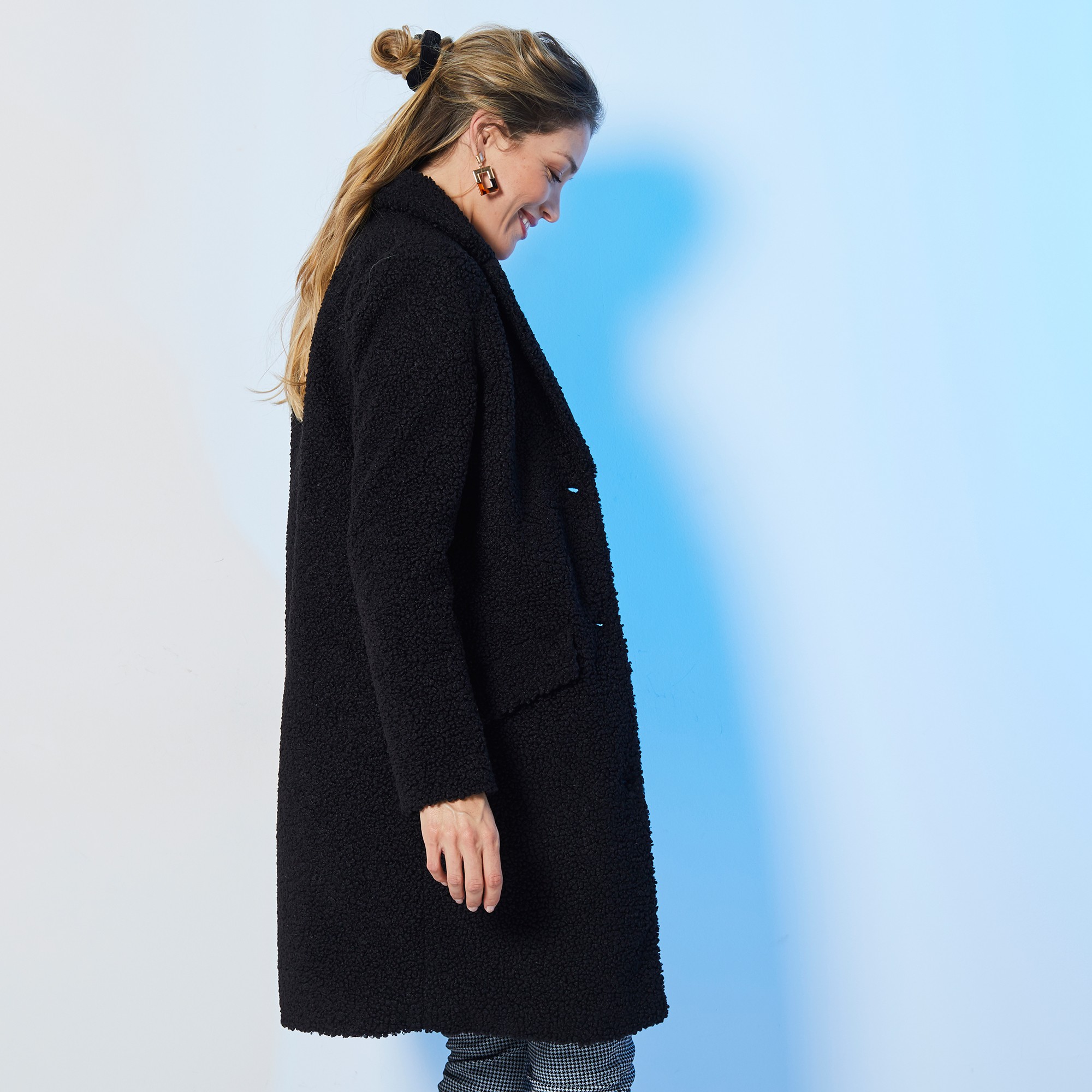 Manteau maille bouclette col tailleur noir Blancheporte