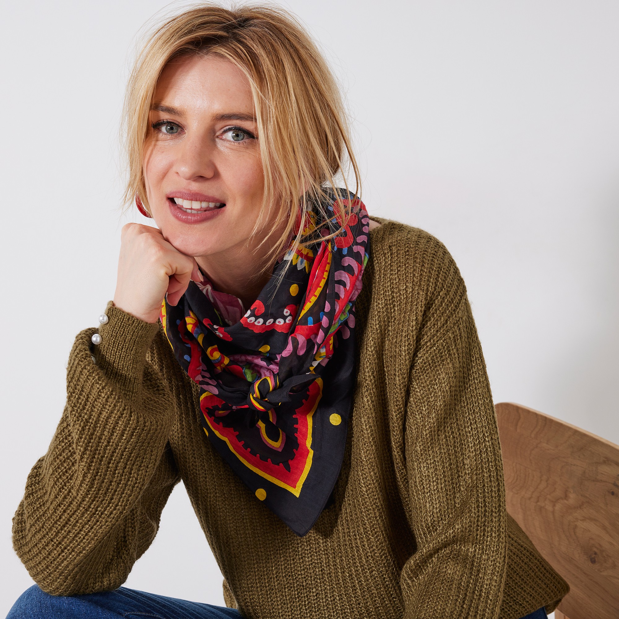 Foulard Imprimé Multicolore 100 X 100 Cm - Coton - Blancheporte