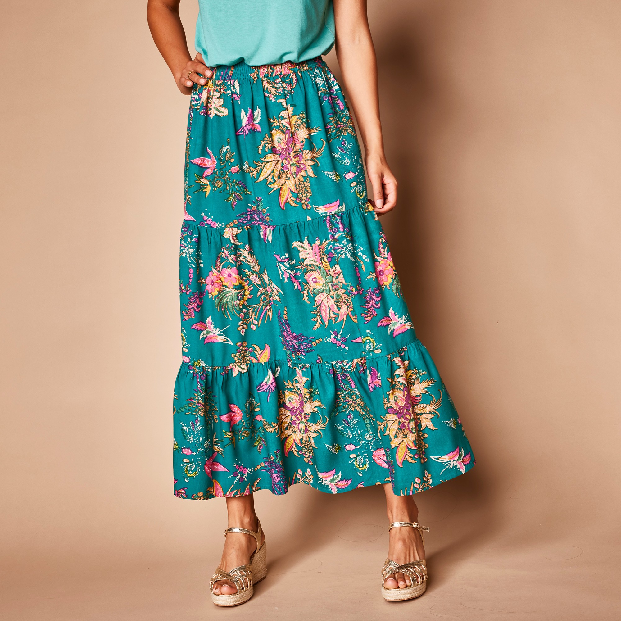 Jupe Longue Volantée Imprimée - Lora Zellini