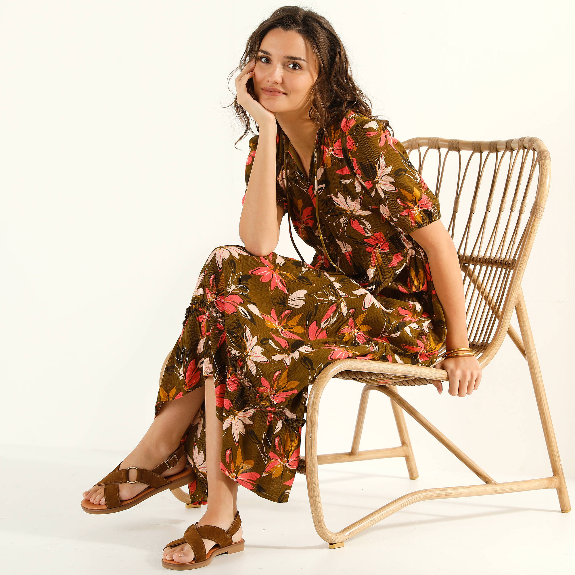 Robe longue volante crpon imprim - Blancheporte 46 €