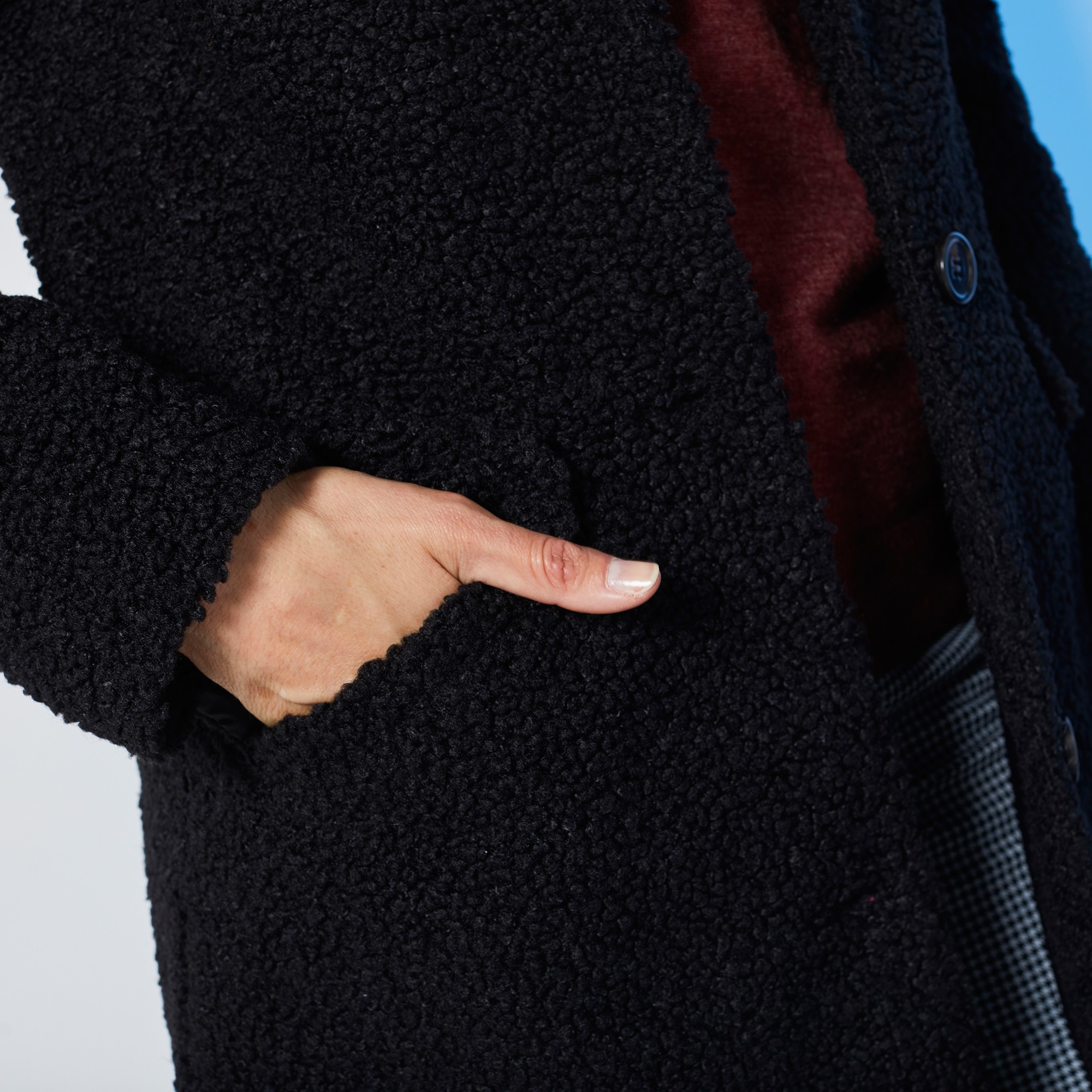Manteau bouclette store noir femme