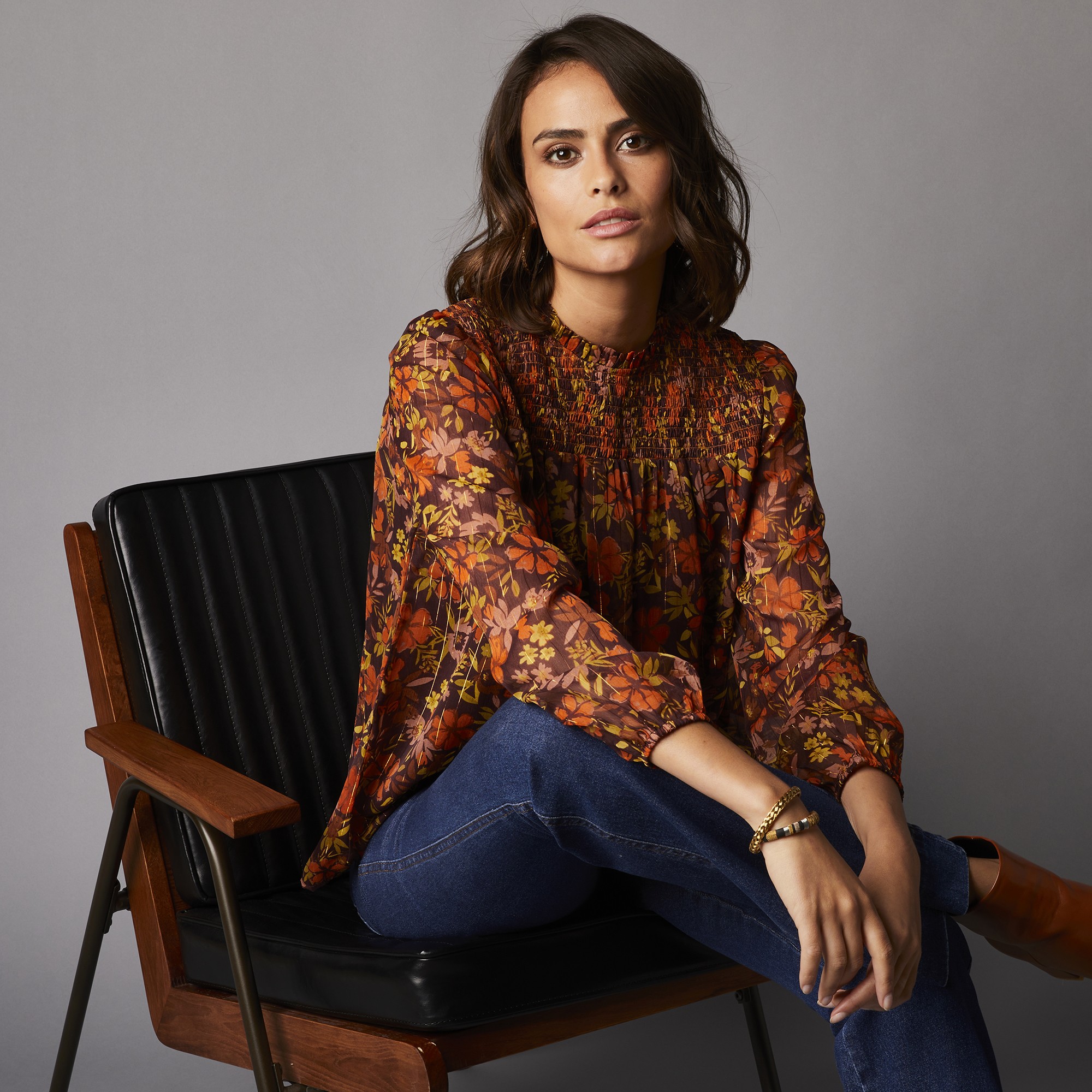 Blouse Imprimée, Col Montant Et Plastron Smocké - Blancheporte