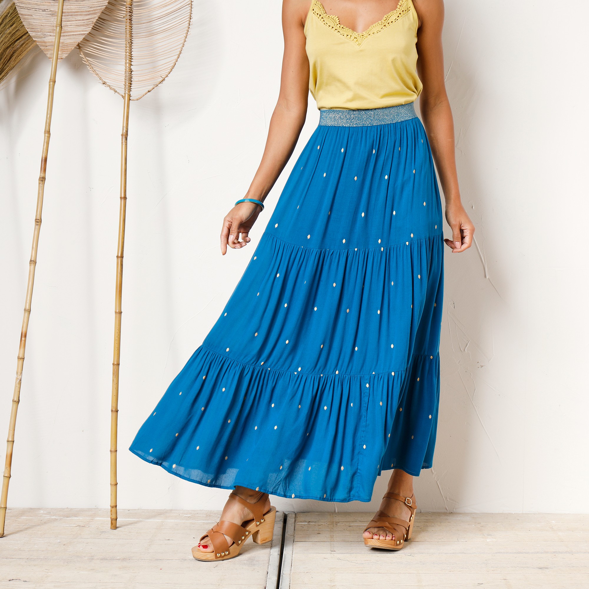 Jupon Long Volanté Imprimé Doré, Crépon - Blancheporte