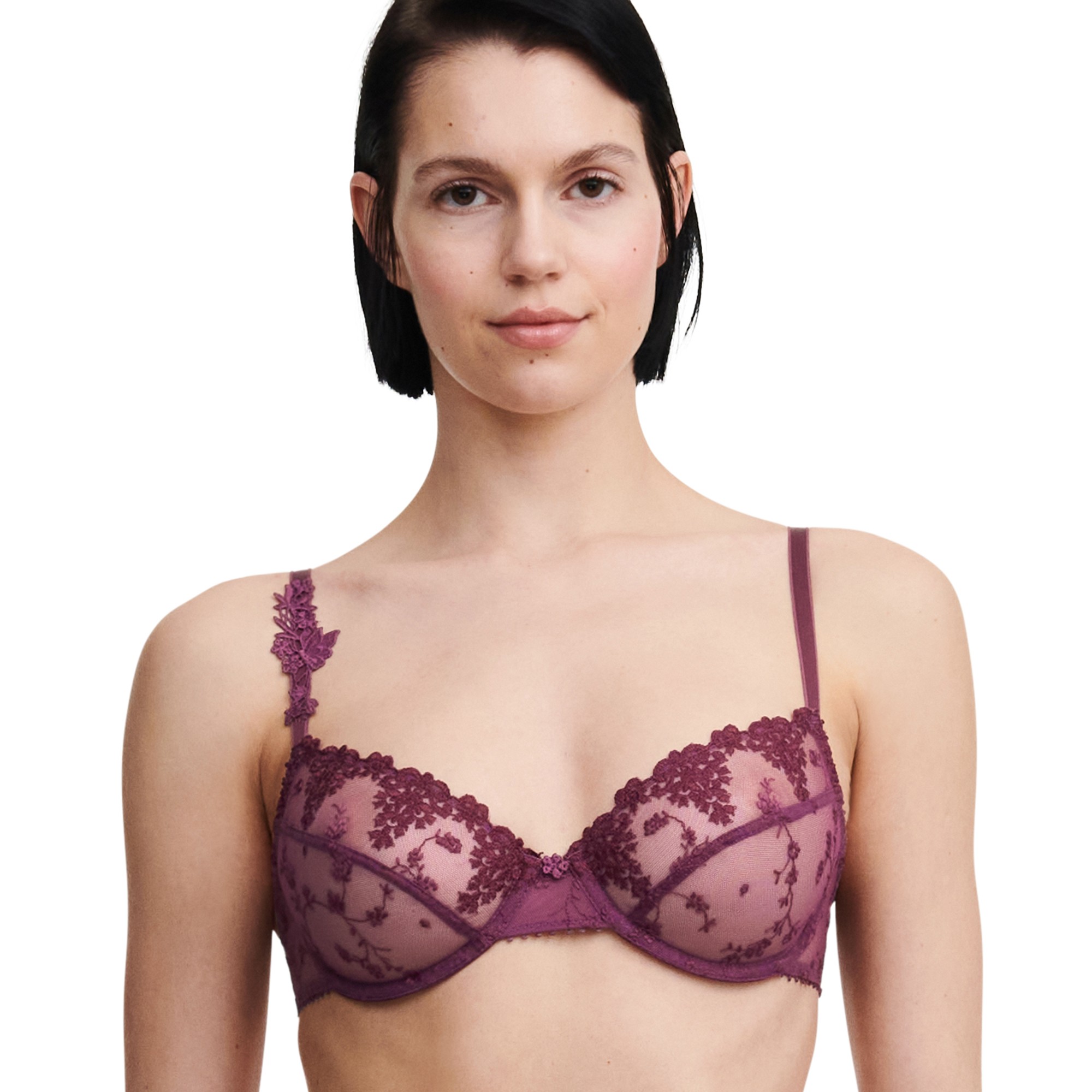 Soutien-gorge emboîtant tulle brodé bicolore « White nights » - avec armatures - 100F - Violet - Pas