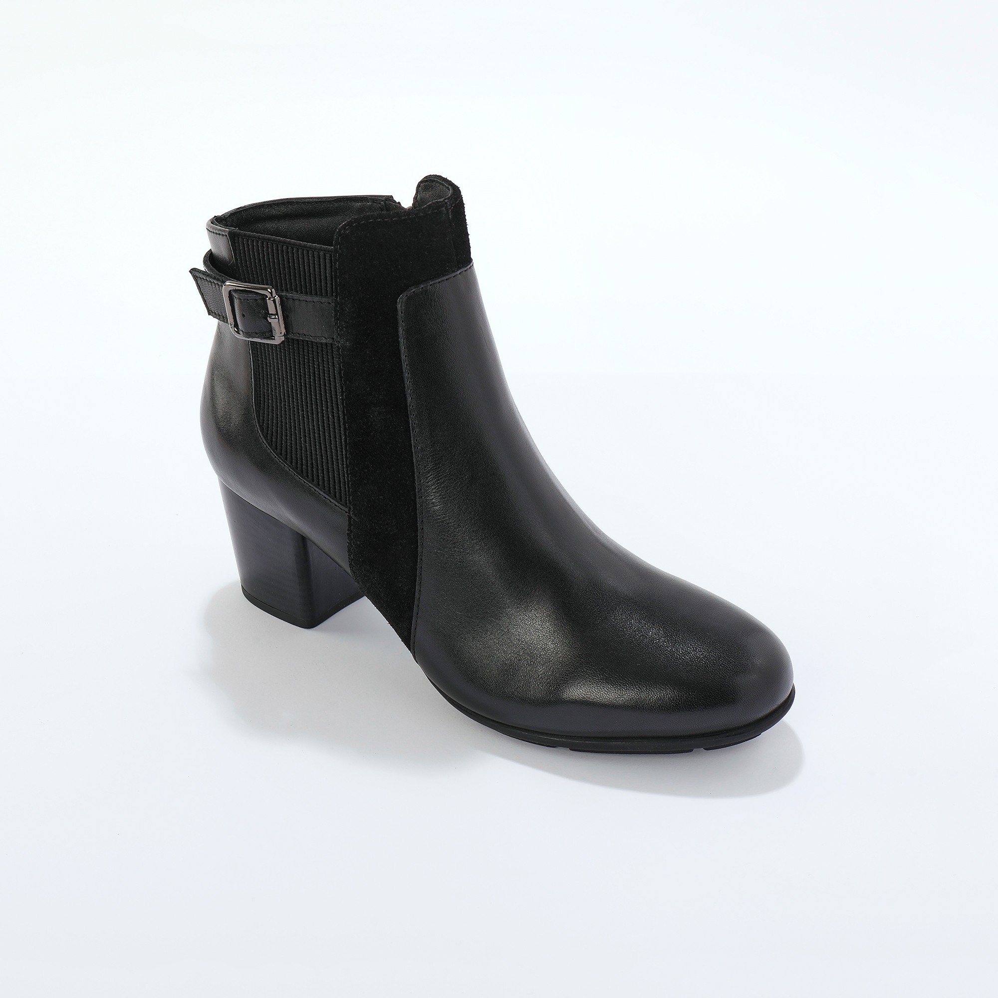 Boots En Cuir Bi-matière Élastiquées À Boucle Et À Talon - Blancheporte
