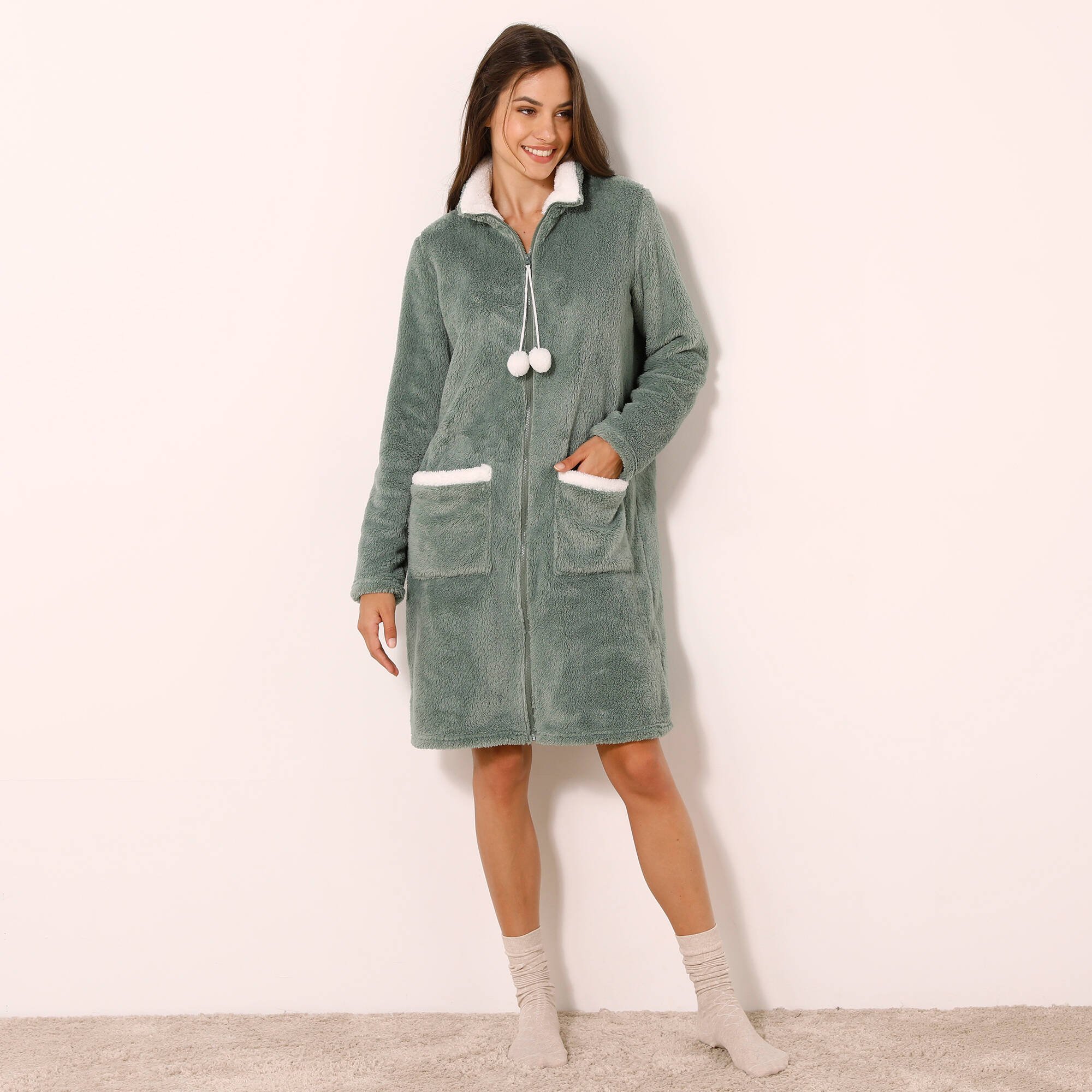 HOT Bleu Bonheur Robe De Chambre Douillette Femme Robe De