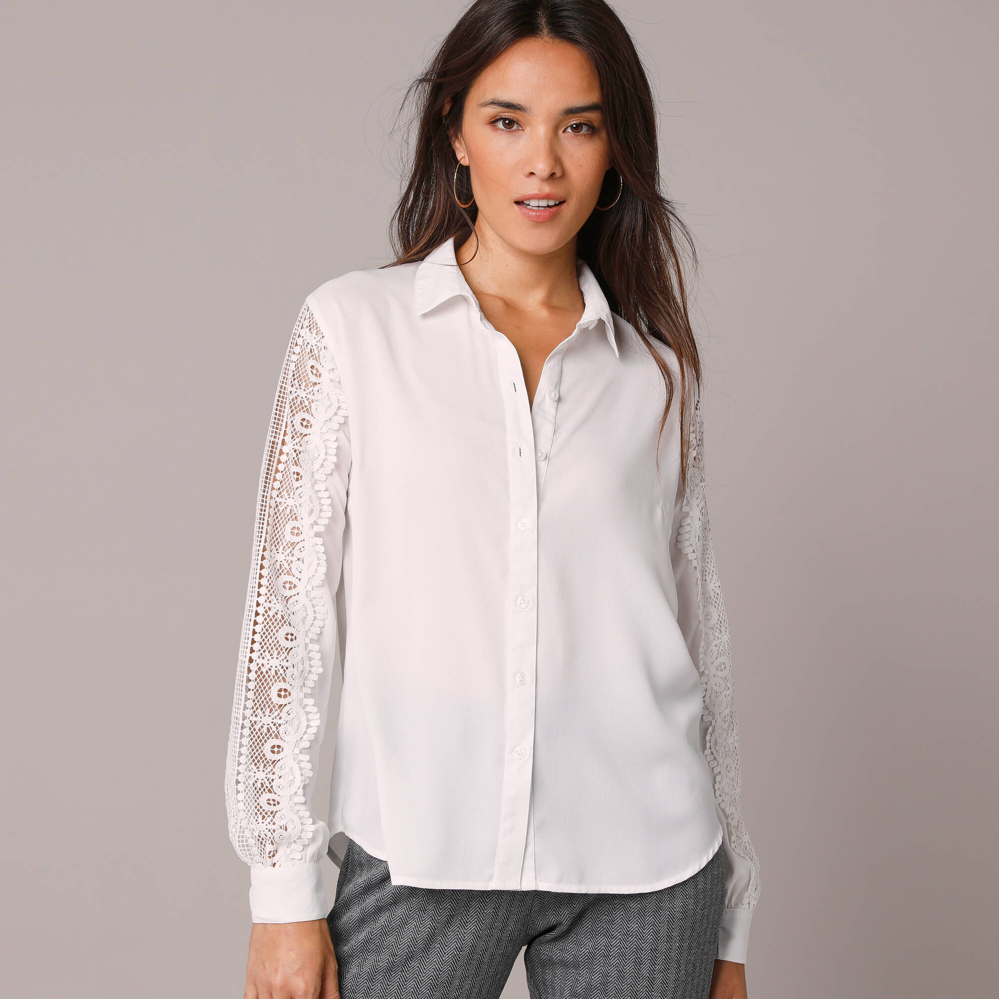 Chemisier boutonné dentelle uni, blanc cassé Blancheporte