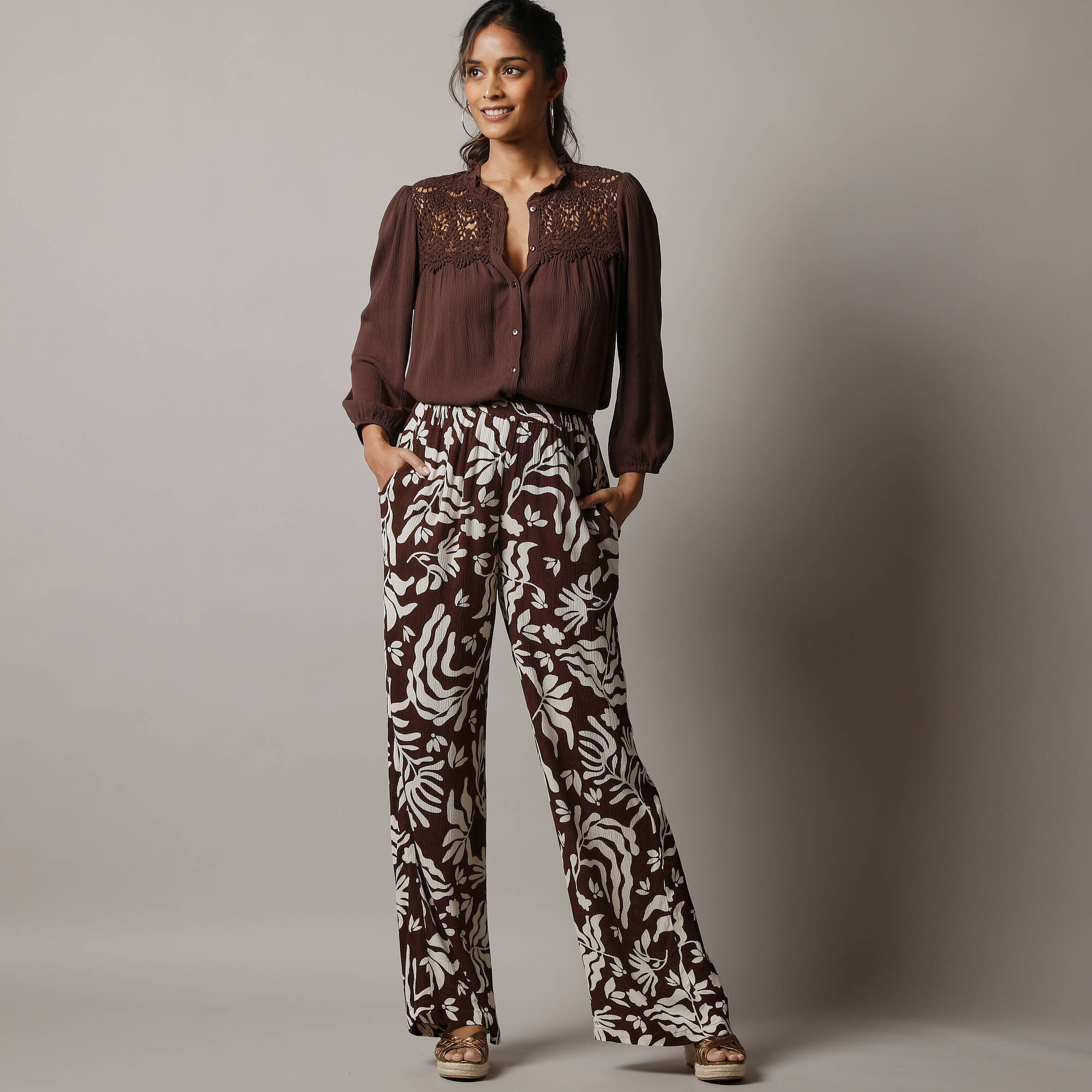 Pantalon large imprim en crpon - Blancheporte 30 €