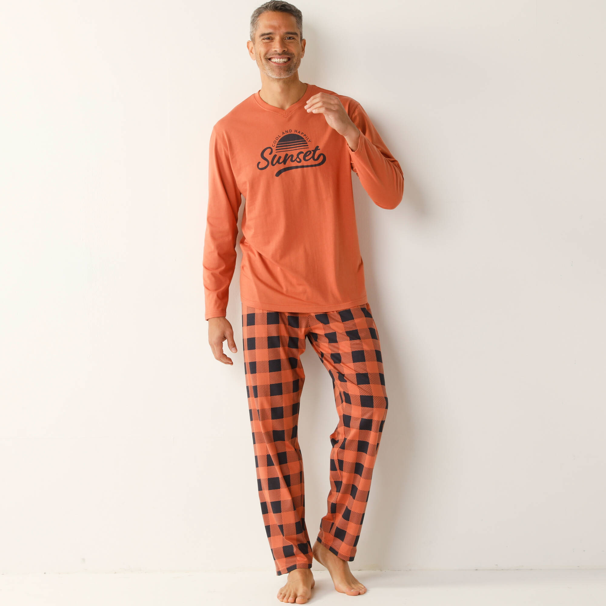 Pyjama coton carreaux manches longues - Blancheporte
